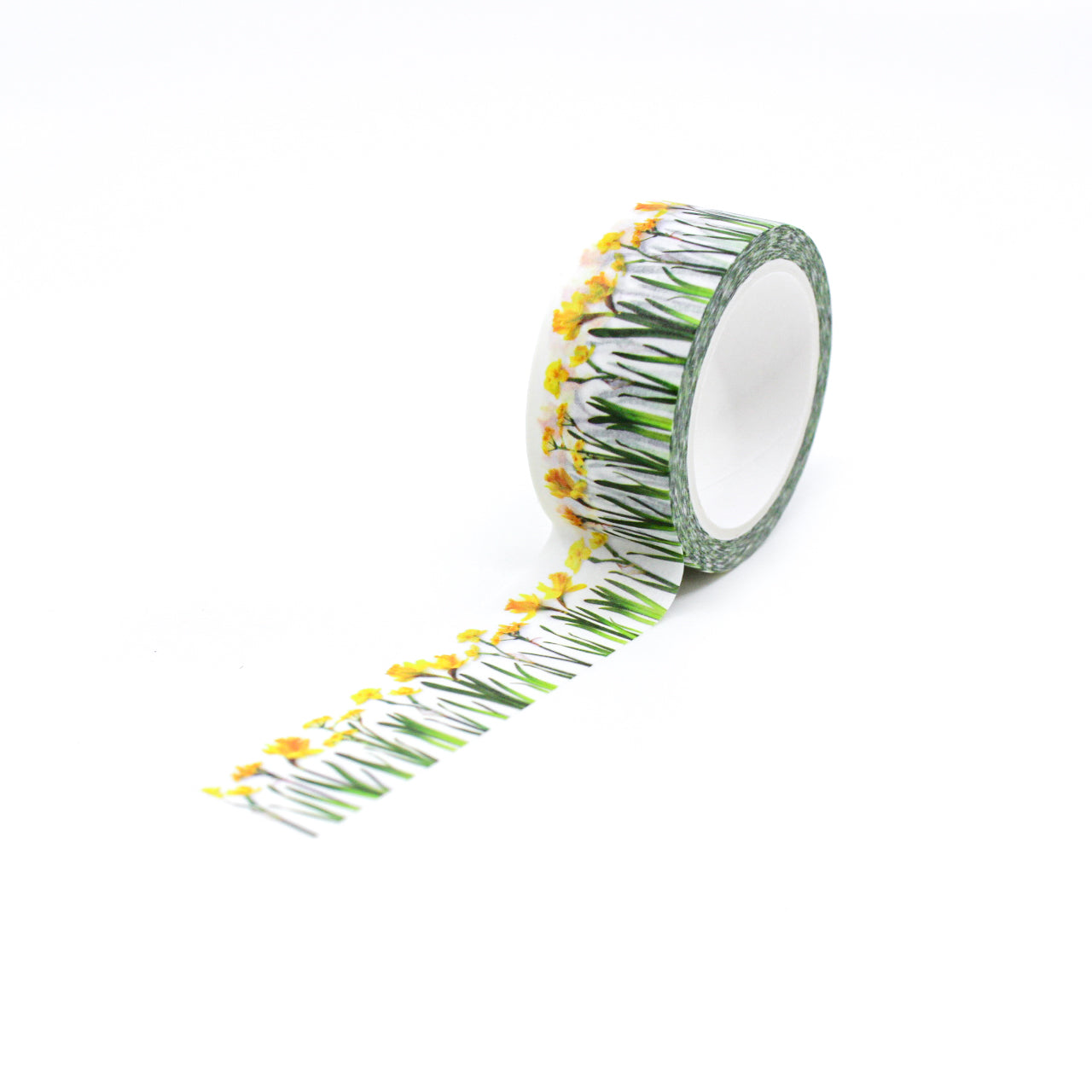 Add a touch of sunshine to your projects with our vibrant yellow daffodil washi tape, featuring cheerful daffodil blooms in shades of yellow. our delightful yellow daffodil washi tape, adorned with beautiful daffodil flower patterns that radiate warmth and joy. This tape is designed by Bottle Branch and sold at BBB Supplies Craft Shop.