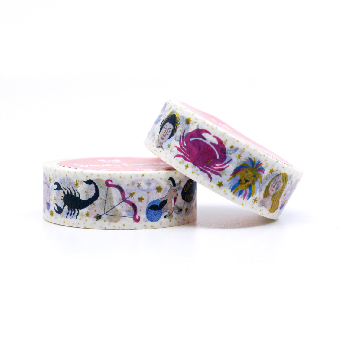 This washi tape features twelve unique illustrations of each of the zodiac symbols set on a starry backdrop. This washi is designed by Sarah Frances and sold at BBB Supplies Craft Shop.