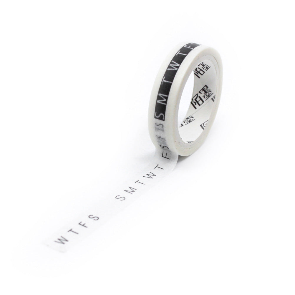 Stay organized with our Abbreviated Black and White Days of the Week Planner Washi Tape, featuring clear and concise day abbreviations. Ideal for adding a sleek and functional touch to your planner or calendar. This tape is sold at BBB Supplies Craft Shop.