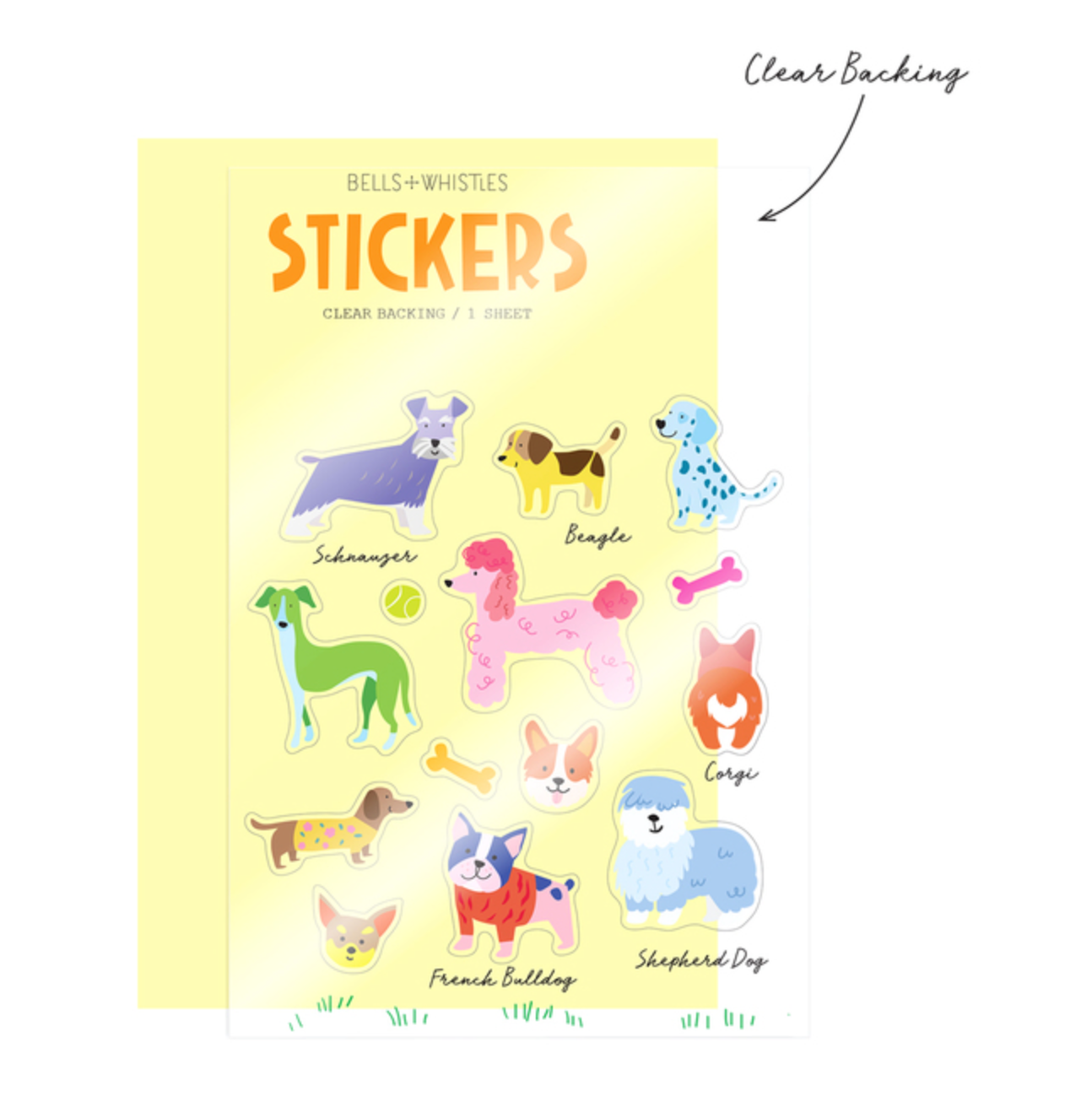 Dog-themed sticker sheet with colorful pet illustrations for DIY projects
