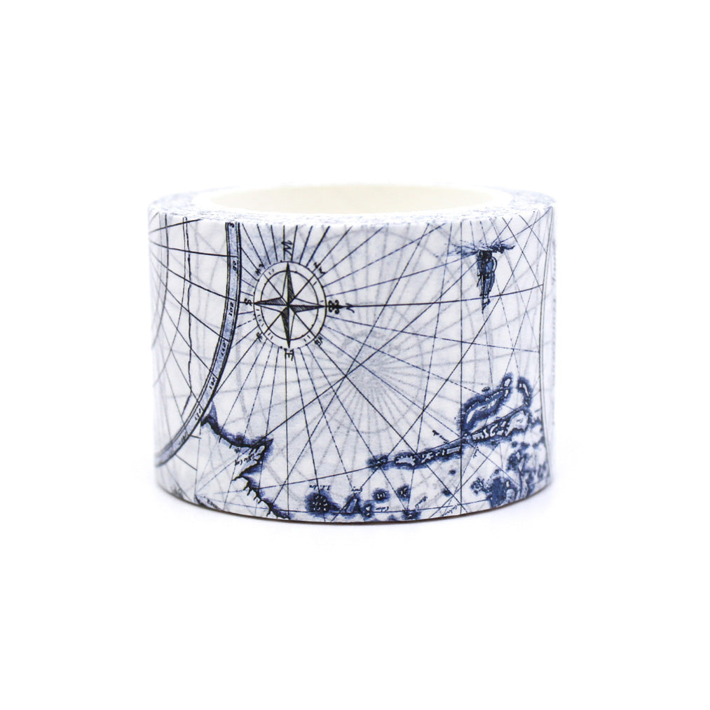 Antique Nautical World Travel Map Washi Tape featuring a vintage-style map with intricate details, ideal for travel-themed projects and map enthusiasts. This tape is sold at BBB Supplies Craft Shop.