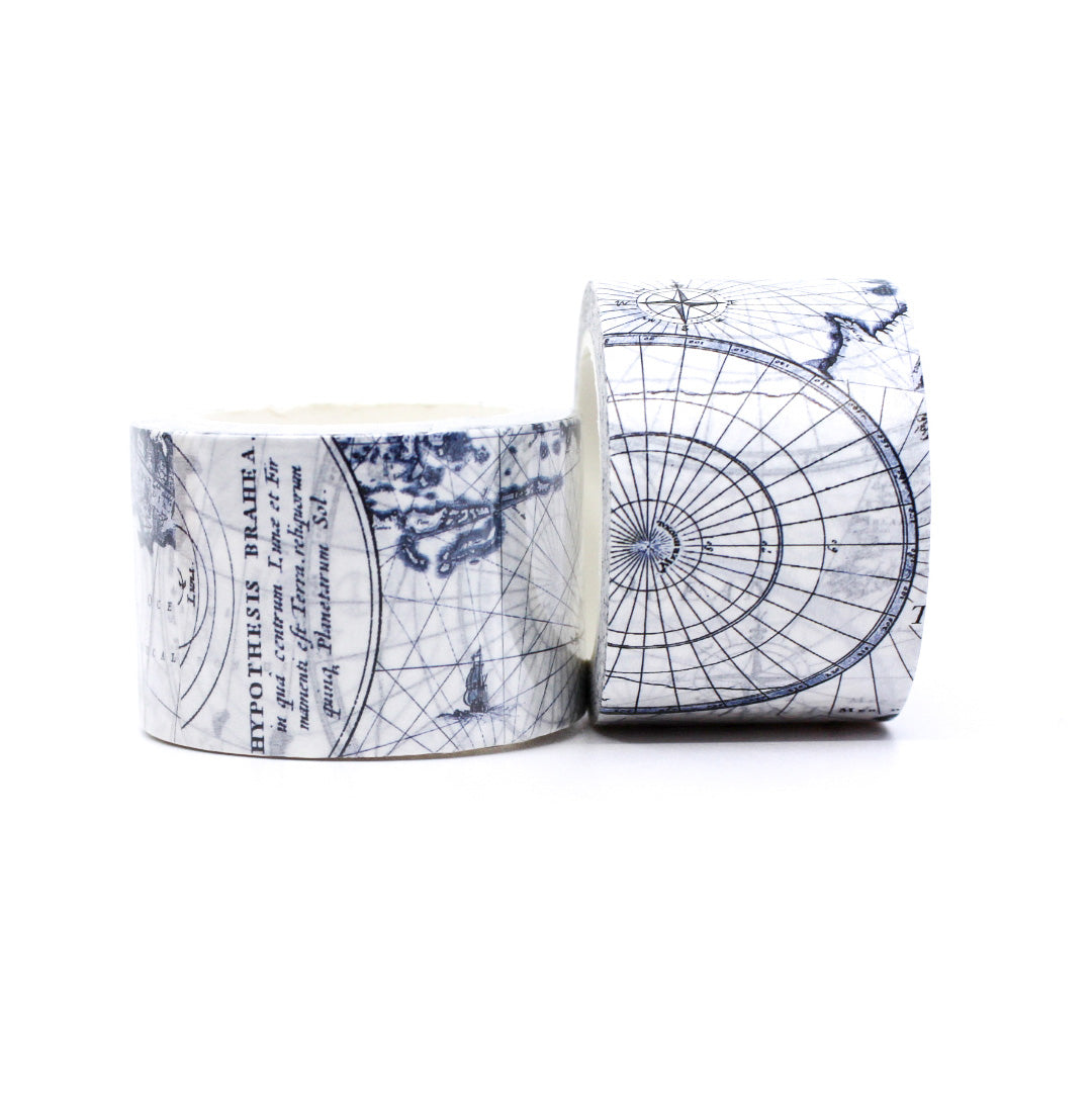 Antique Nautical World Travel Map Washi Tape featuring a vintage-style map with intricate details, ideal for travel-themed projects and map enthusiasts. This tape is sold at BBB Supplies Craft Shop.