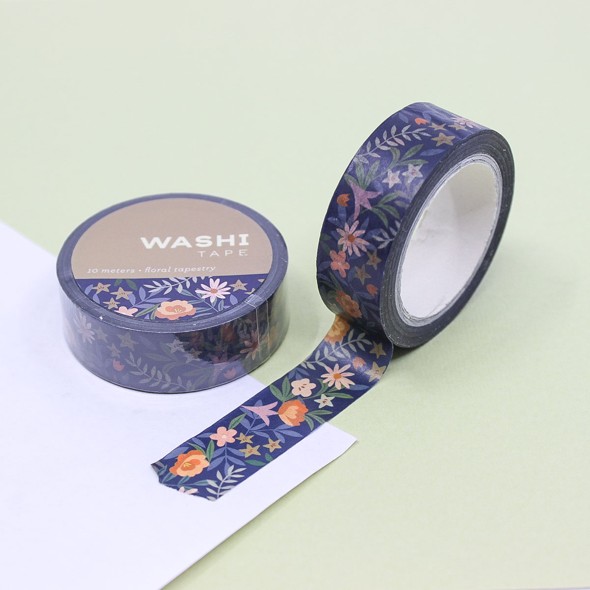 Autumn Floral Tapestry Washi Tape featuring a rich design of fall flowers, leaves, and vines in shades of burgundy, burnt orange, and golden yellow.