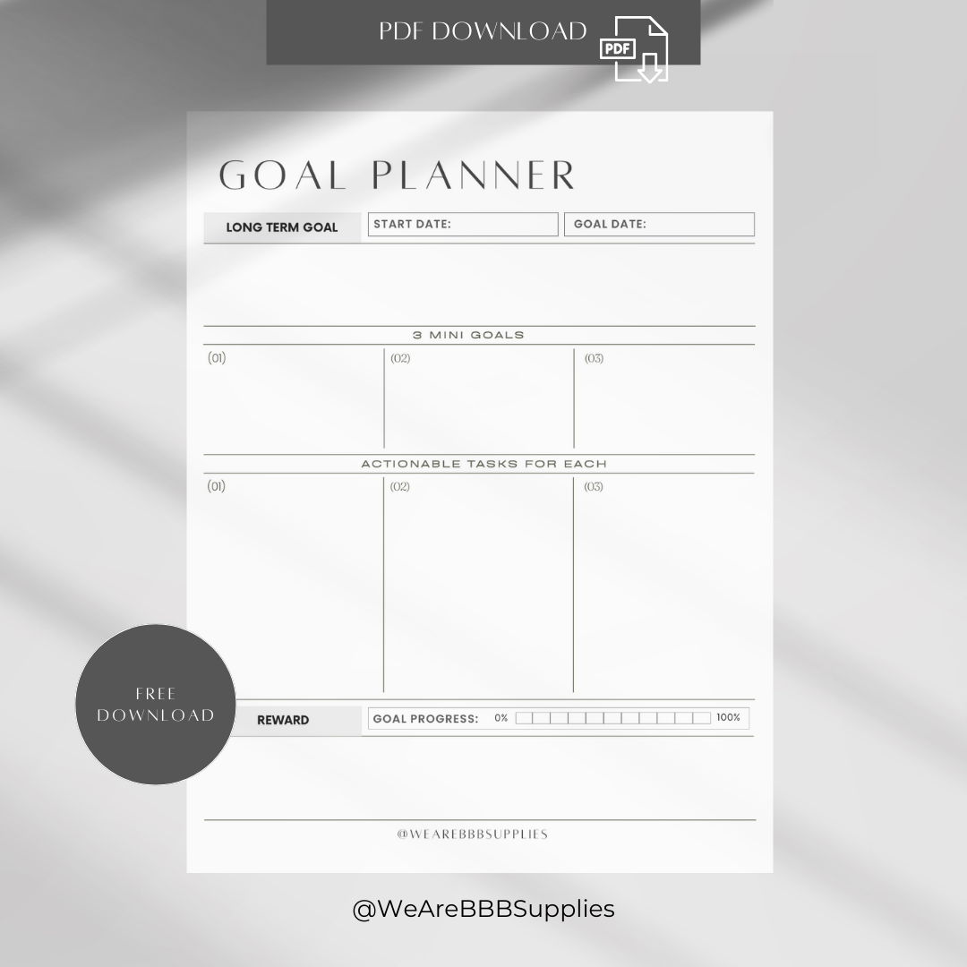 FREE Simple Goal Planner Printable | PDF Download | BBB Supplies