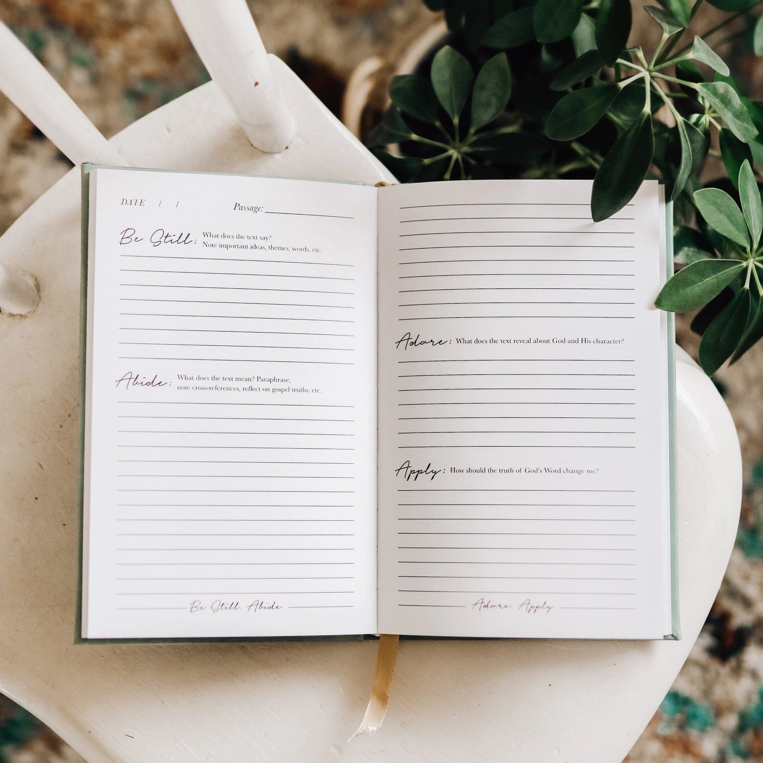 A guided Bible journal designed to help users find stillness and reflection in their scripture study. This journal is from The Daily Grace Co. and sold at BBB Supplies Craft Shop.