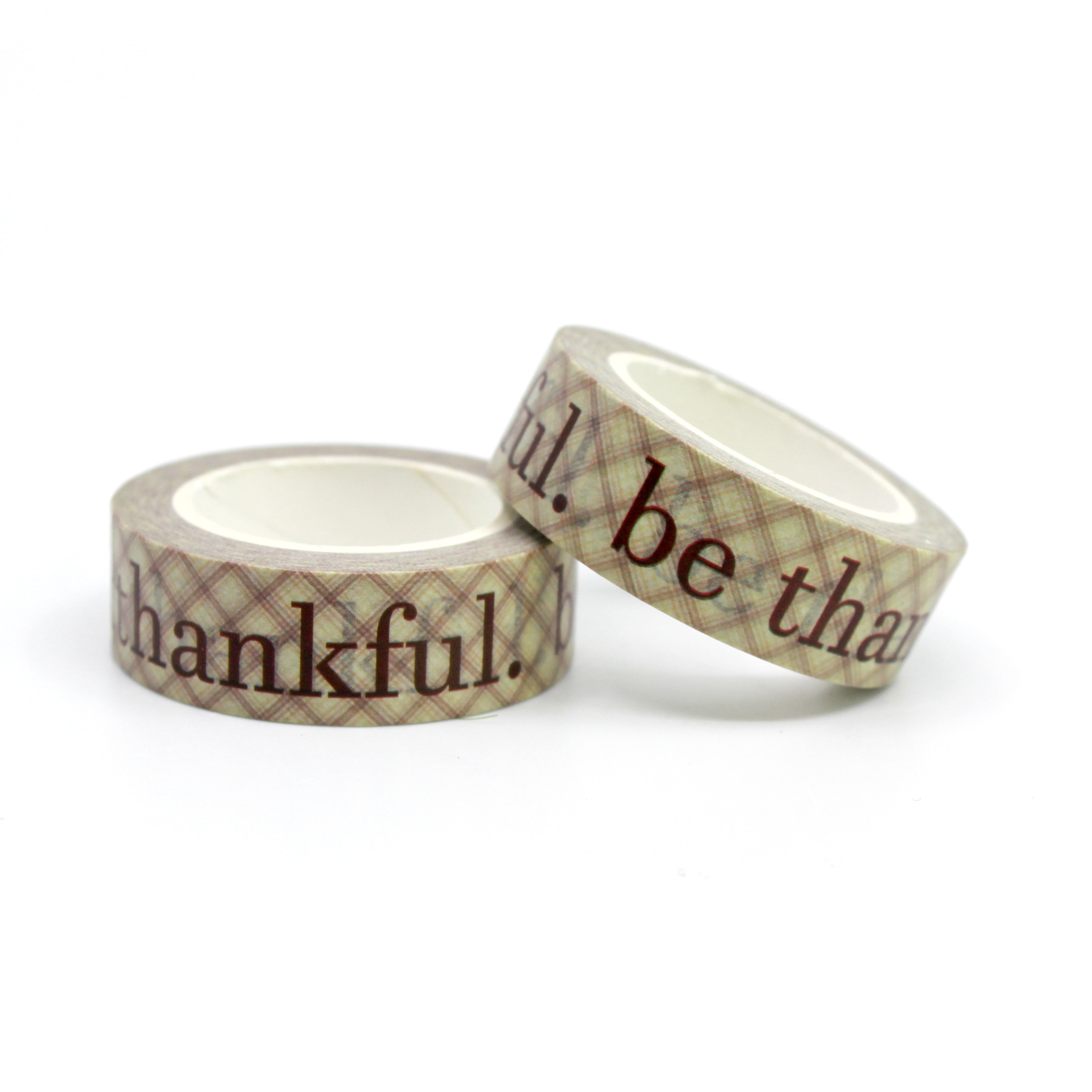 Express gratitude with our Be Thankful Thanksgiving Washi Tape, adorned with charming autumn motifs and the words 'Be Thankful.' Ideal for adding a heartfelt and festive touch to your projects. This tape is sold at BBB Supplies Craft Shop.