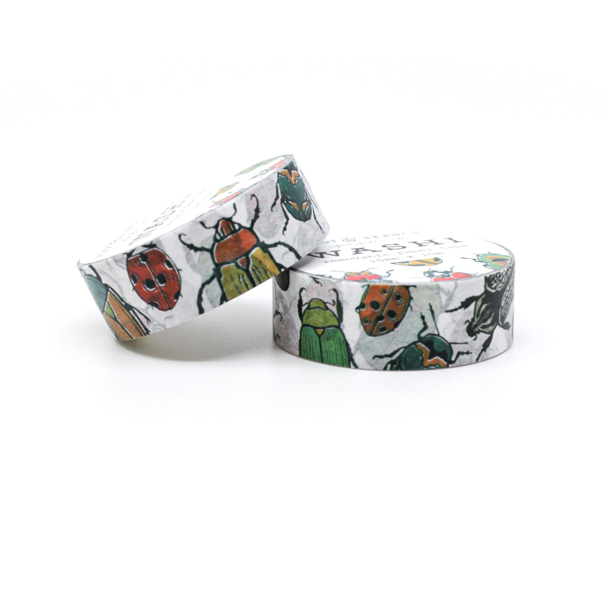 Beautiful Beetles Washi Tape, featuring intricate beetle illustrations, a stunning addition to your crafting supplies. This tape is from Root & Branch Paper Co. and sold at BBB Supplies Craft Shop.