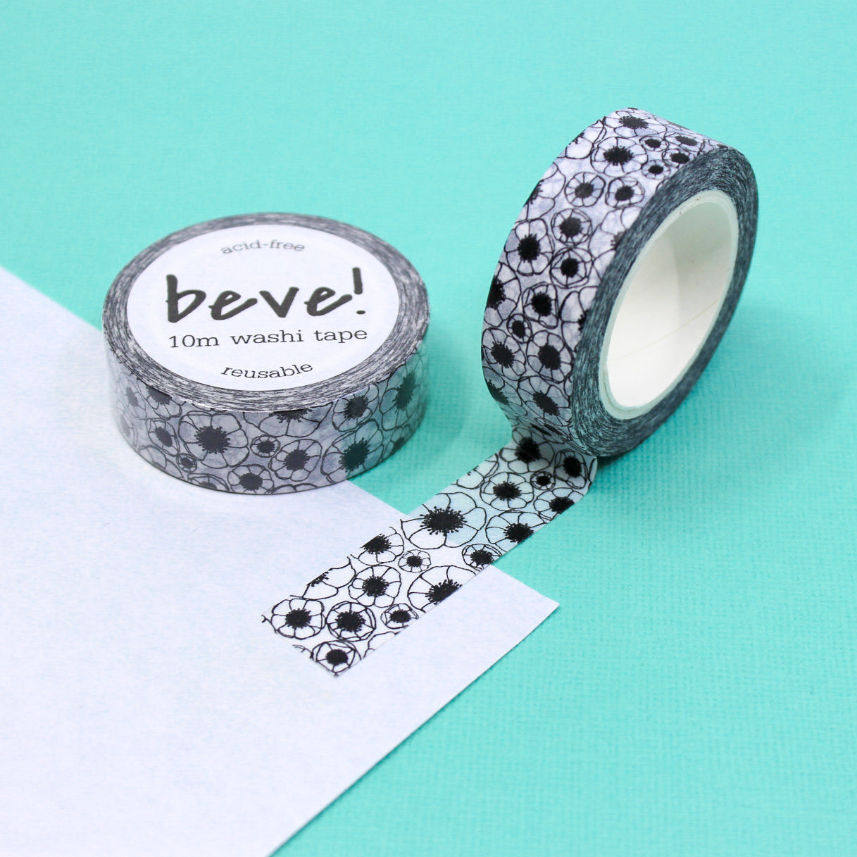 Elevate your creativity with our Black & White Abstract Anemone Washi Tape, featuring intricate and artistic anemone flower designs in a monochromatic palette. Ideal for adding a touch of abstract elegance to your projects. This tape is from Beve! and sold at BBB Supplies Craft Shop.
