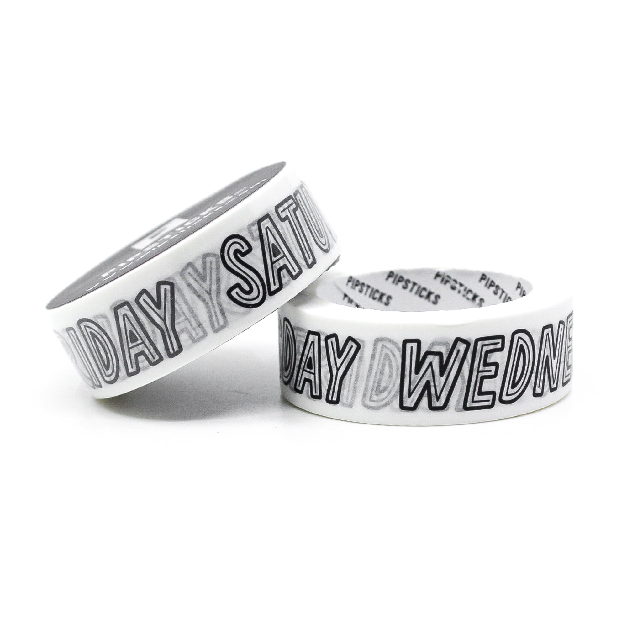 Bold planner washi tape with weekday names in capital letters for organizing pages.