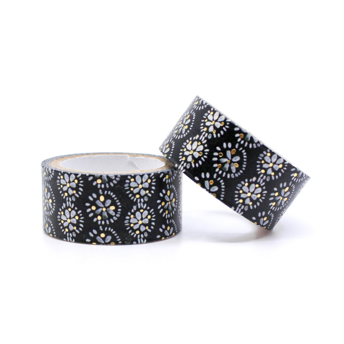 The intricate geometric flower pattern in gold foil adds a touch of sophistication and elegance to any project. Perfect for scrapbooking, card making, or adding a decorative touch to gifts and journals. This tape is sold at BBB Supplies Craft Shop.