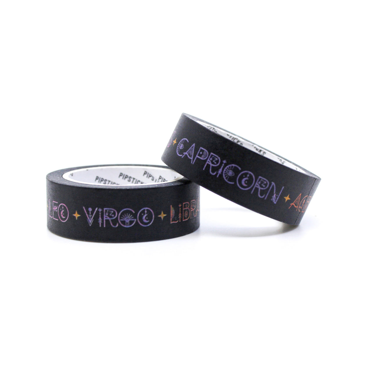 Explore the mysteries of the zodiac with our Black Path Zodiac Washi Tape, featuring the twelve zodiac signs in a bold black design. Ideal for adding an enigmatic and celestial touch to your projects. This tape from Pipsticks and sold at BBB Supplies Craft Shop.