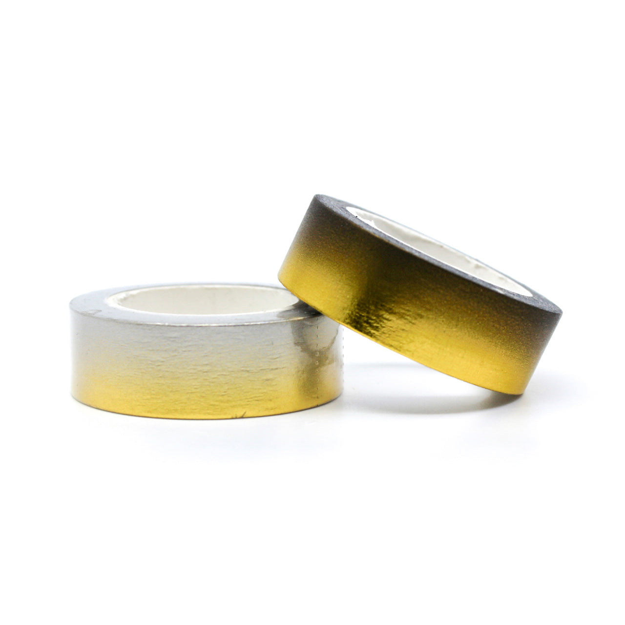 Enhance your crafts with our captivating gold foil ombre to black foil washi tape, featuring a stunning transition from shimmering gold to sleek black for a touch of glamour. This tape is sold at BBB Supplies Craft Shop.