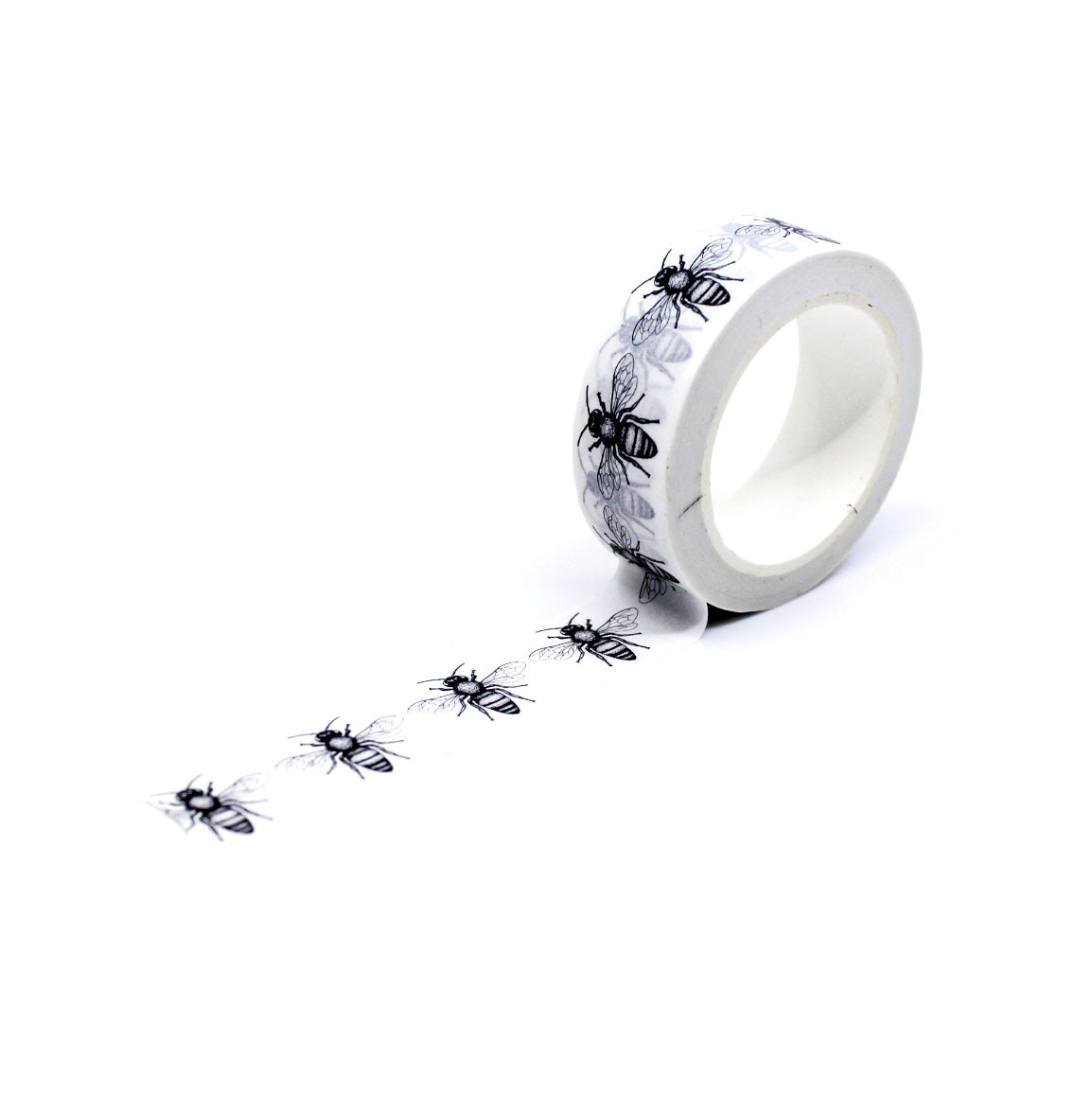 Add a touch of nature to your crafts with this charming washi tape featuring black and white bees. Perfect for nature lovers, gardeners, or anyone who enjoys a whimsical touch, this tape is ideal for scrapbooking, card-making, journaling, and more. This tape is sold at BBB Supplies Craft Shop.