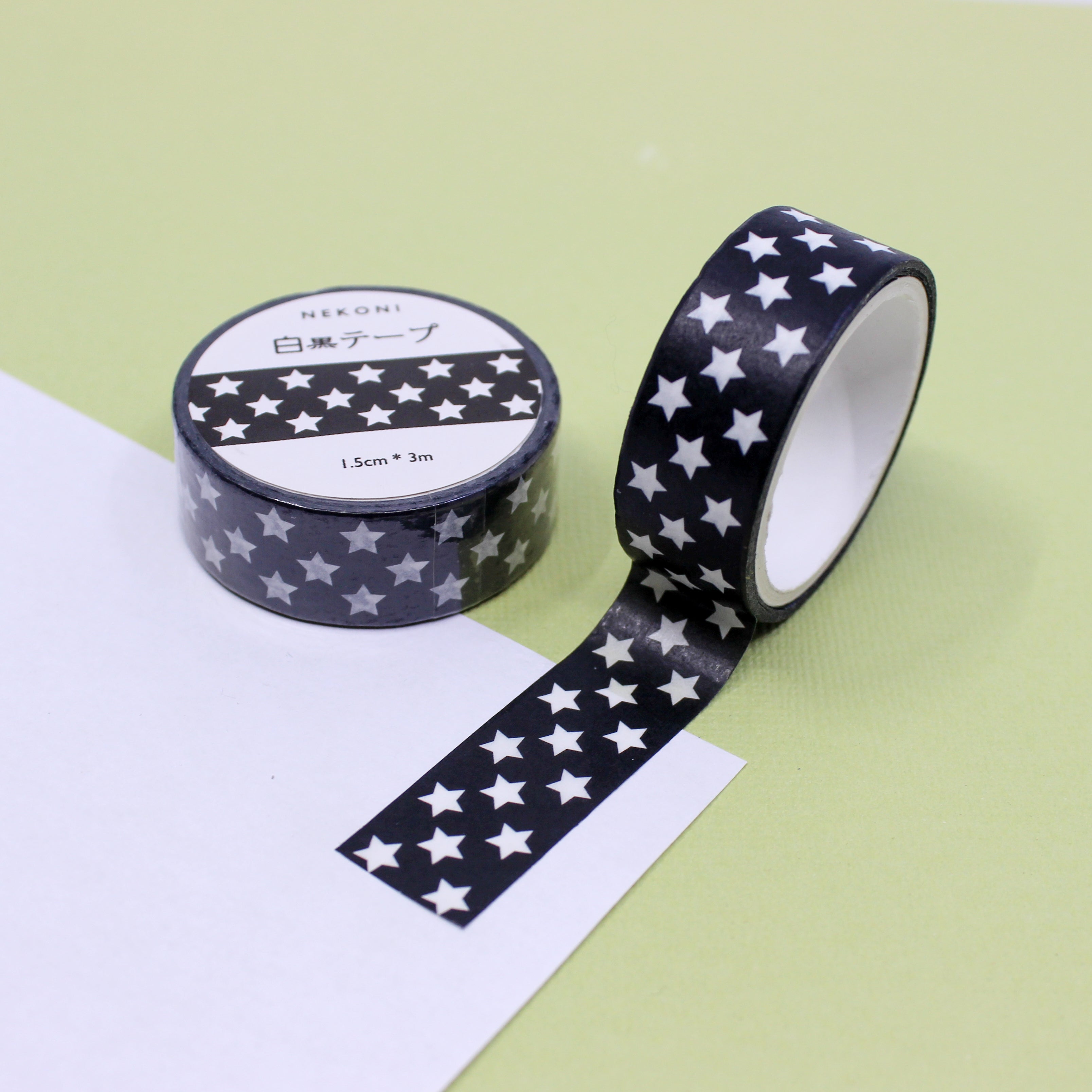 Add a touch of magic to your crafts with our playful black and white star pattern washi tape, perfect for creating enchanting projects. Our delightful black and white star pattern washi tape, with spark joy, while adding a touch of wonder to their creations. This tape is sold at BBB Supplies Craft Shop.