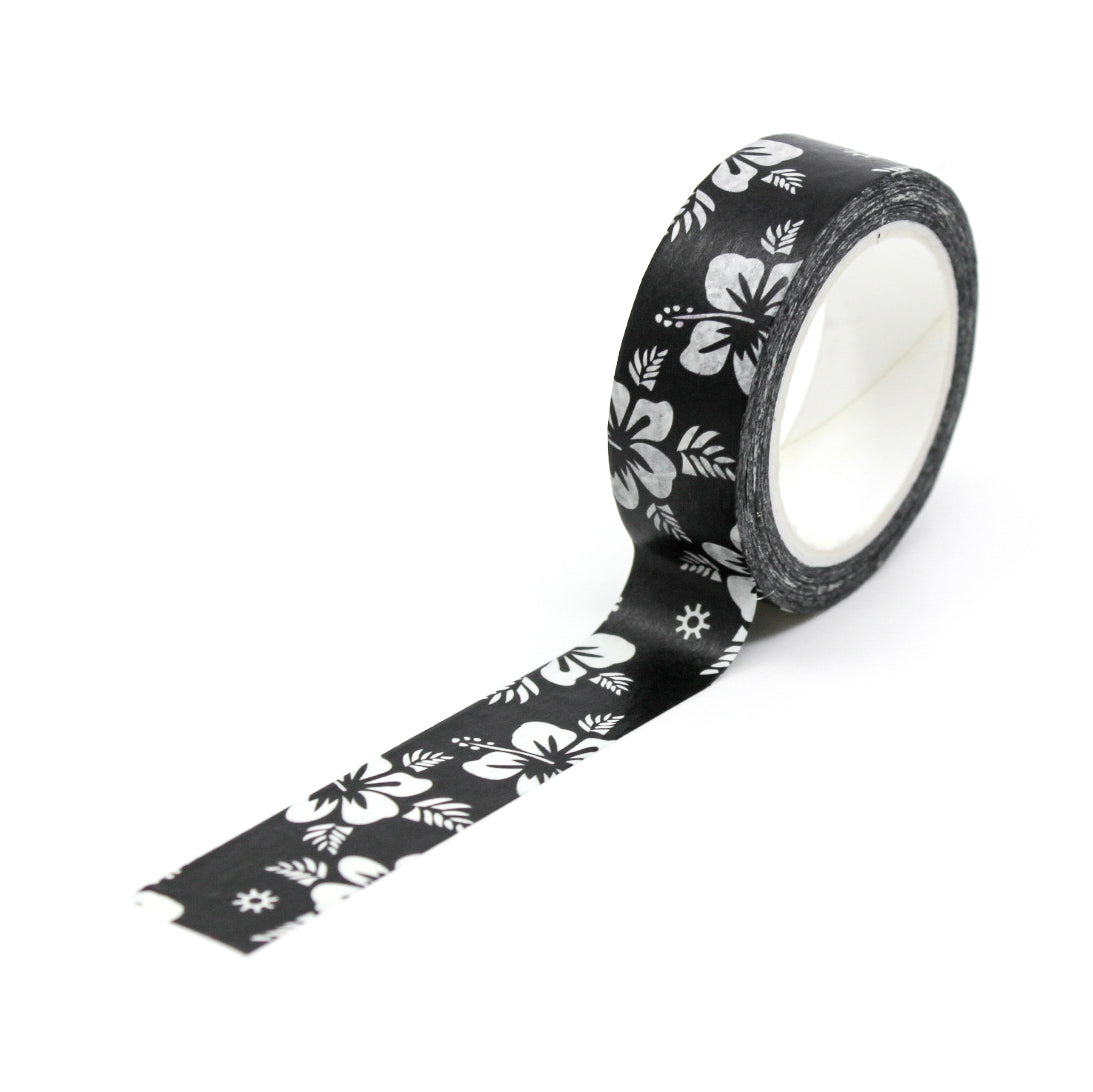 Infuse your crafts with a touch of tropical allure using our black and white tropical hibiscus pattern floral washi tape, featuring exquisite hibiscus flowers in a striking black and white color scheme. This tape is sold at BBB Supplies Craft Shop.