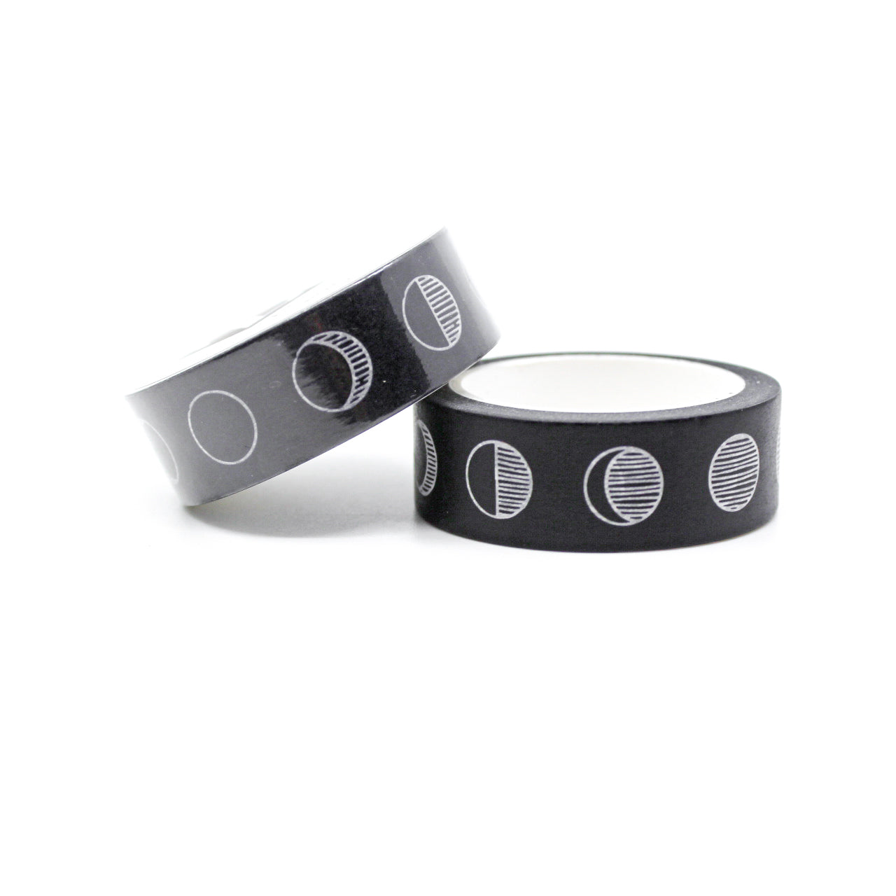 "Captivating black and white moon phase washi tape for planners and crafts. This tape is available at BBB Supplies Craft Shop.