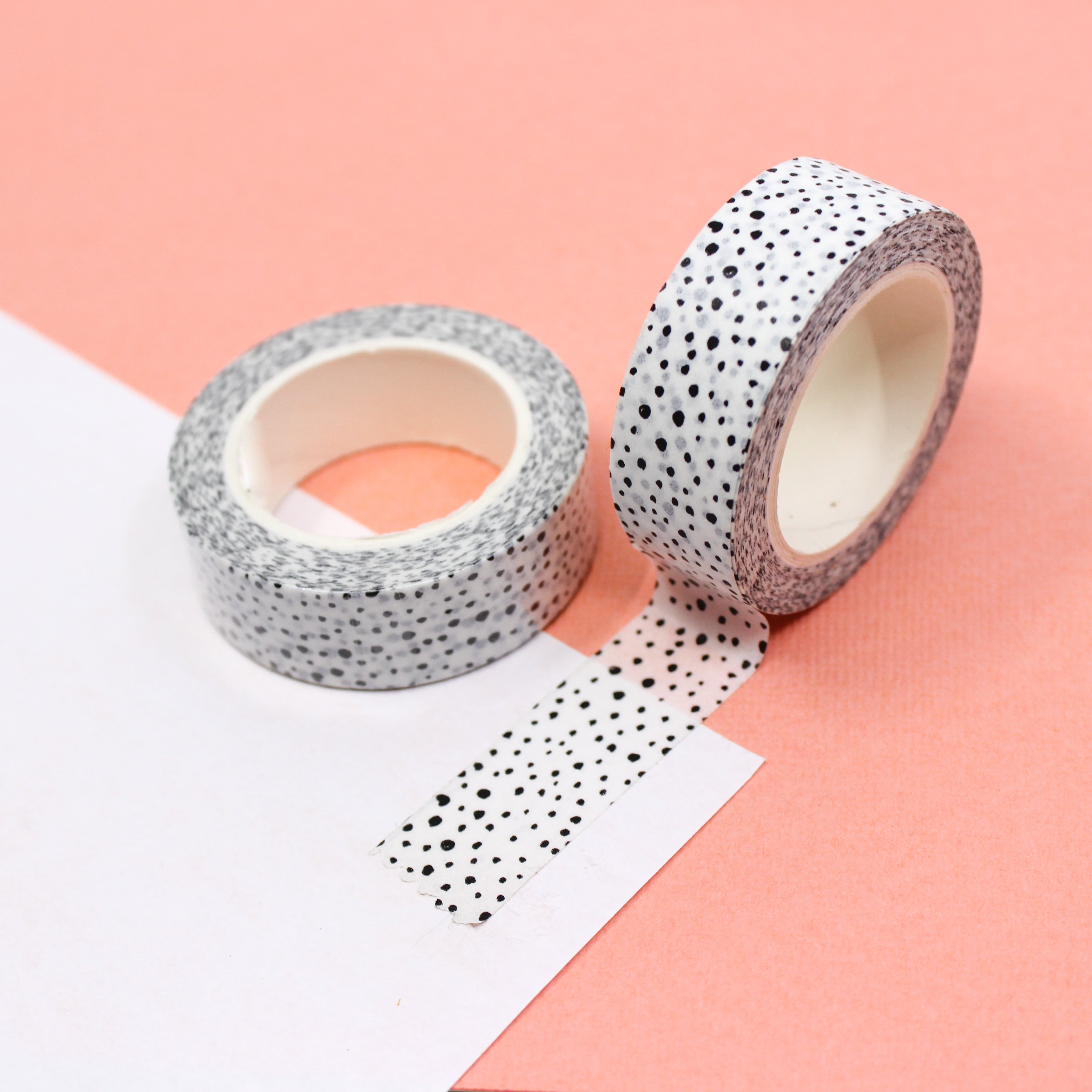 Elevate your projects with our captivating white tiny speckle washi tape, showcasing a fine pattern of small white speckles, adding a subtle texture and depth to your designs. This tape is sold at BBB Supplies Craft Shop.