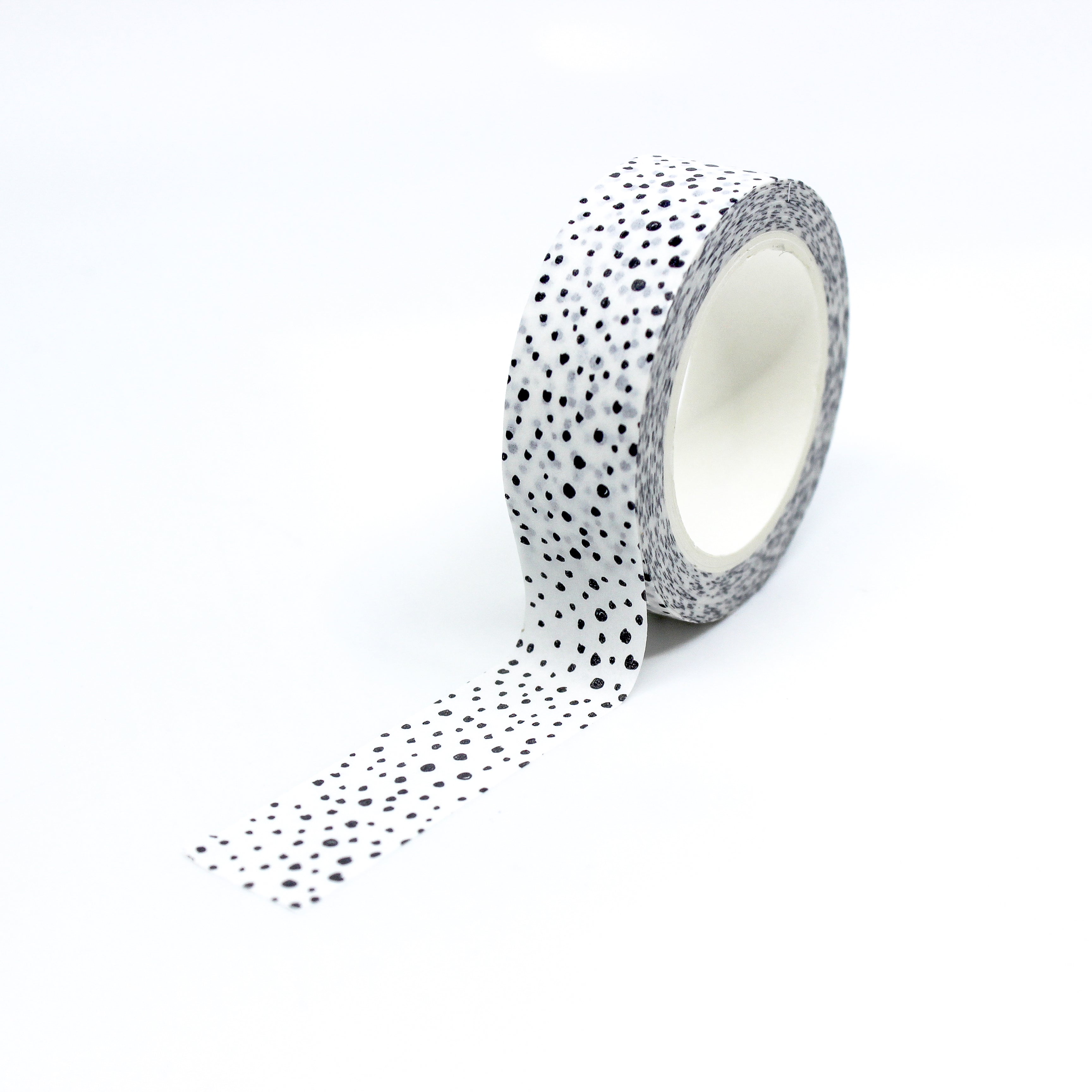 Elevate your projects with our captivating white tiny speckle washi tape, showcasing a fine pattern of small white speckles, adding a subtle texture and depth to your designs. This tape is sold at BBB Supplies Craft Shop.