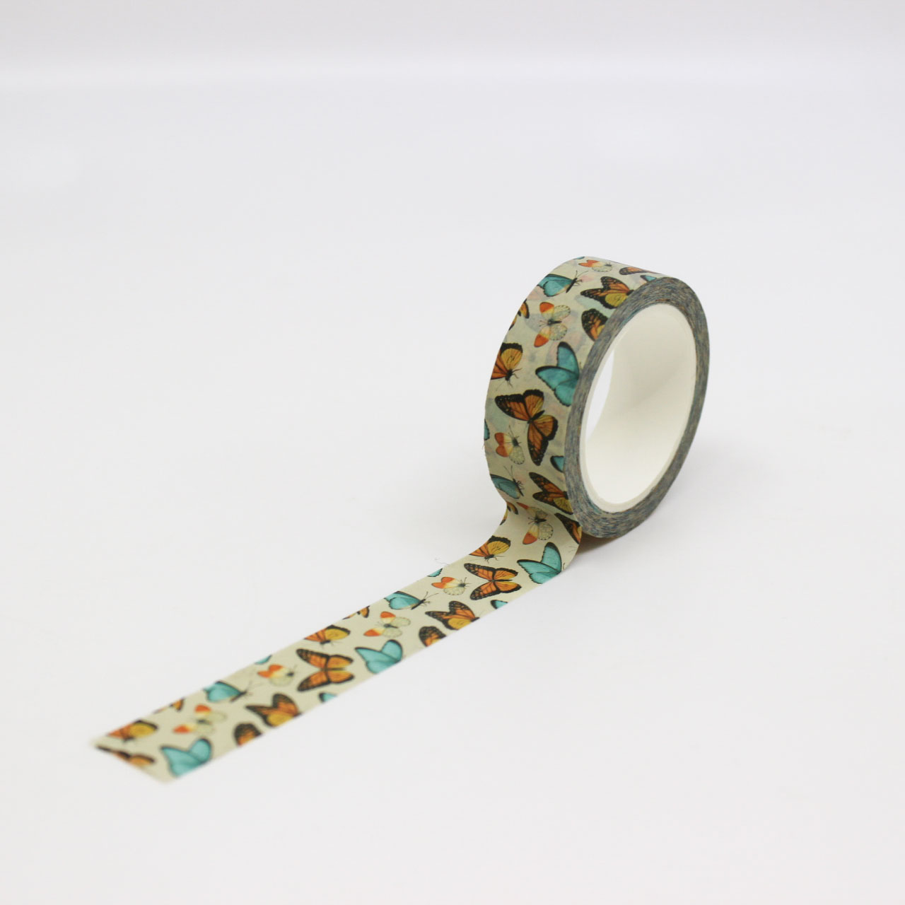 This bright and colorful washi tape features delicate Blue and orange butterflies, perfect for adding a whimsical touch to your crafts and journals. This tape is sold at BBB Supplies Craft Shop.