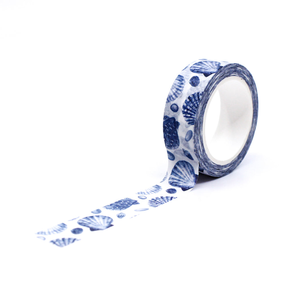 "Blue Seashells Washi" features delicate seashell patterns in shades of blue, perfect for adding a coastal touch to your journals, planners, and crafts.