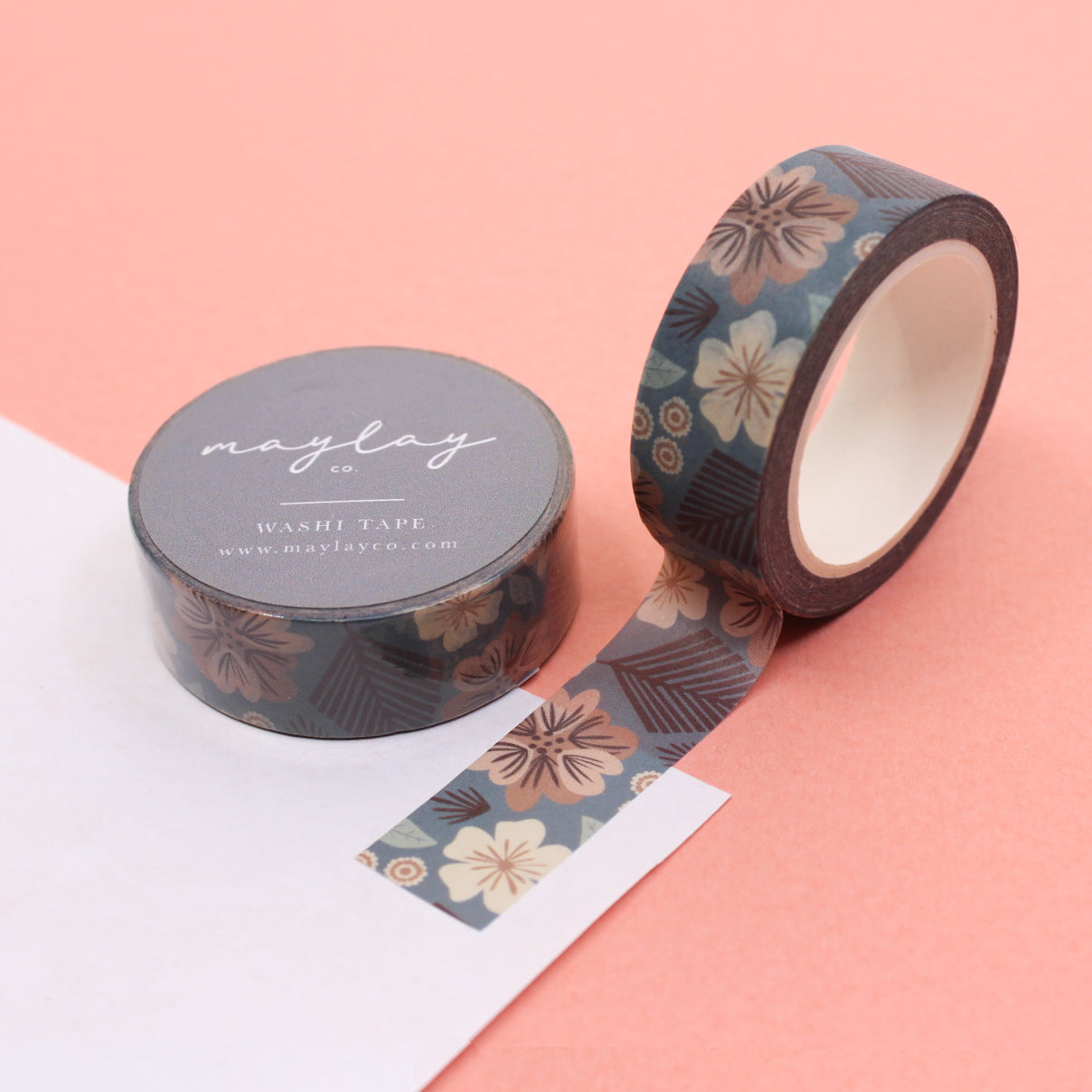 Blue Tropic Floral Washi Tape featuring tropical flowers in shades of blue, ideal for adding a refreshing and tropical vibe to your crafts and projects. This tape is from Maylay Co and sold at BBB Supplies Craft Shop.