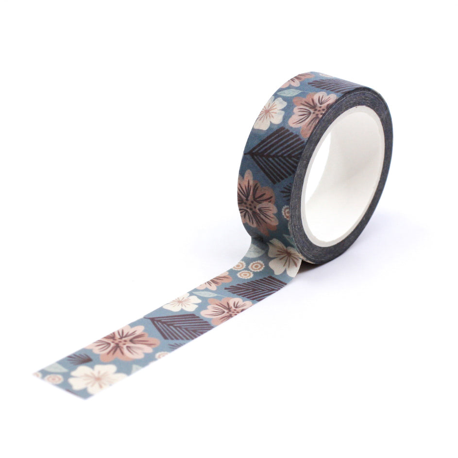 Blue Tropic Floral Washi Tape featuring tropical flowers in shades of blue, ideal for adding a refreshing and tropical vibe to your crafts and projects. This tape is from Maylay Co and sold at BBB Supplies Craft Shop.