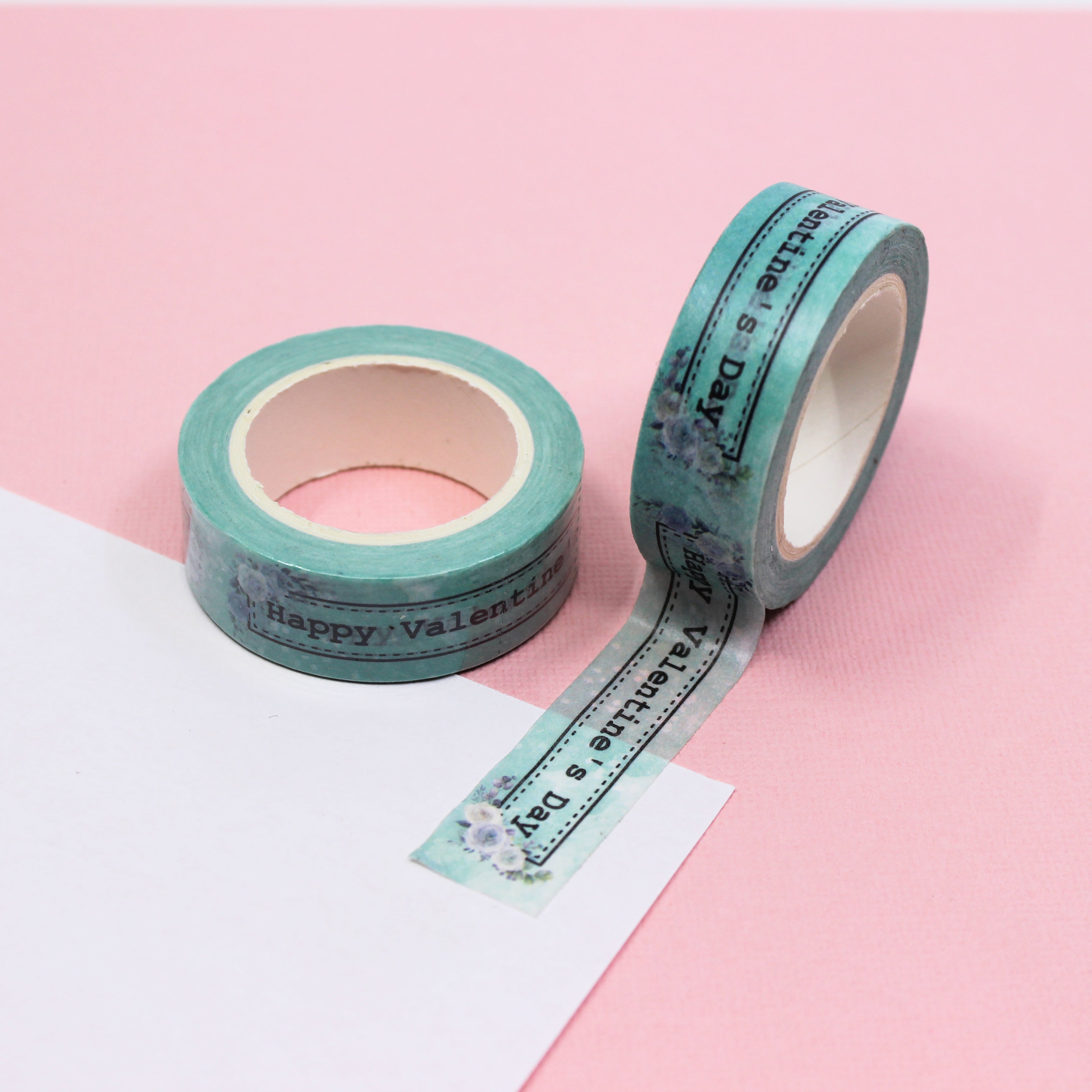This blue 'Happy Valentine's Day Typogrpahy Text Washi tape is perfect for adding the message of the holiday to your borders and craft projects. This tape is sold at BBB Supplies Craft Shop.