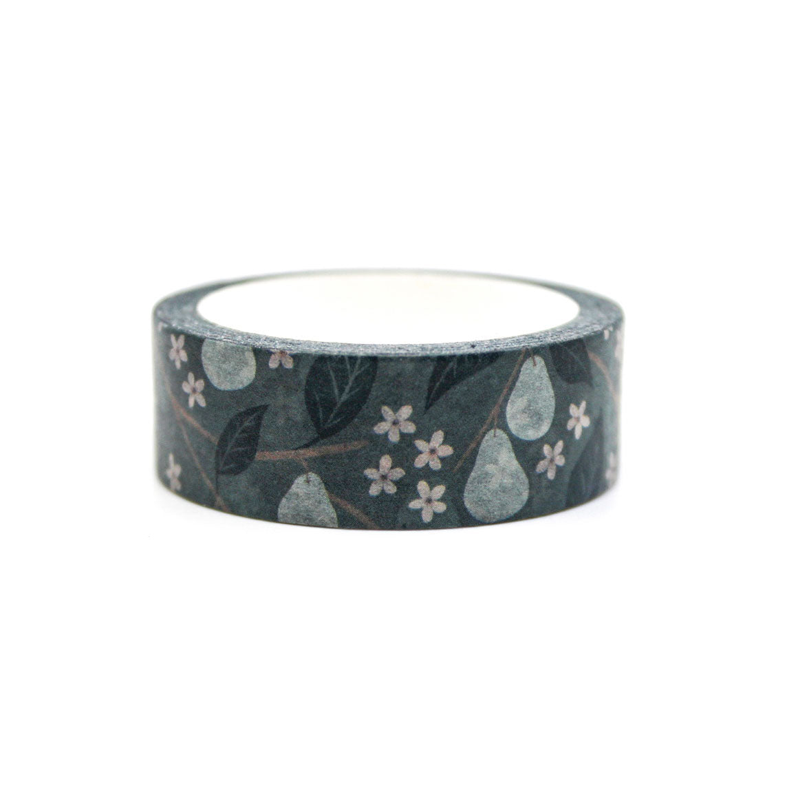 "Blue Winter Pears Washi" features a charming pattern of blue pears, perfect for adding a seasonal touch to holiday-themed crafts or journaling.
