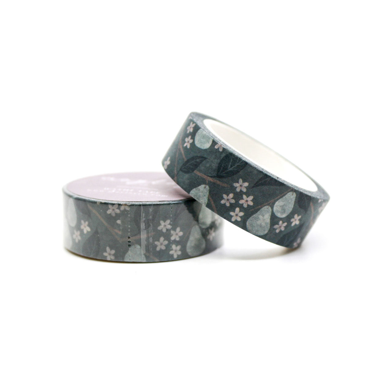 "Blue Winter Pears Washi" features a charming pattern of blue pears, perfect for adding a seasonal touch to holiday-themed crafts or journaling.