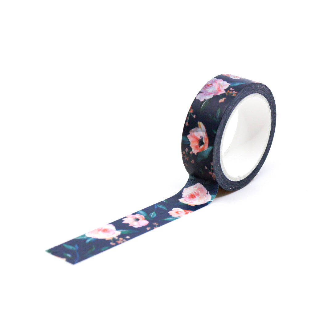 levate your projects with our captivating boho modern style navy blue peony flower washi tape, showcasing a unique blend of bohemian and modern design elements that bring a sense of elegance and creativity to your crafts. This tape is from Zynshe and sold at BBB Supplies Craft Shop.