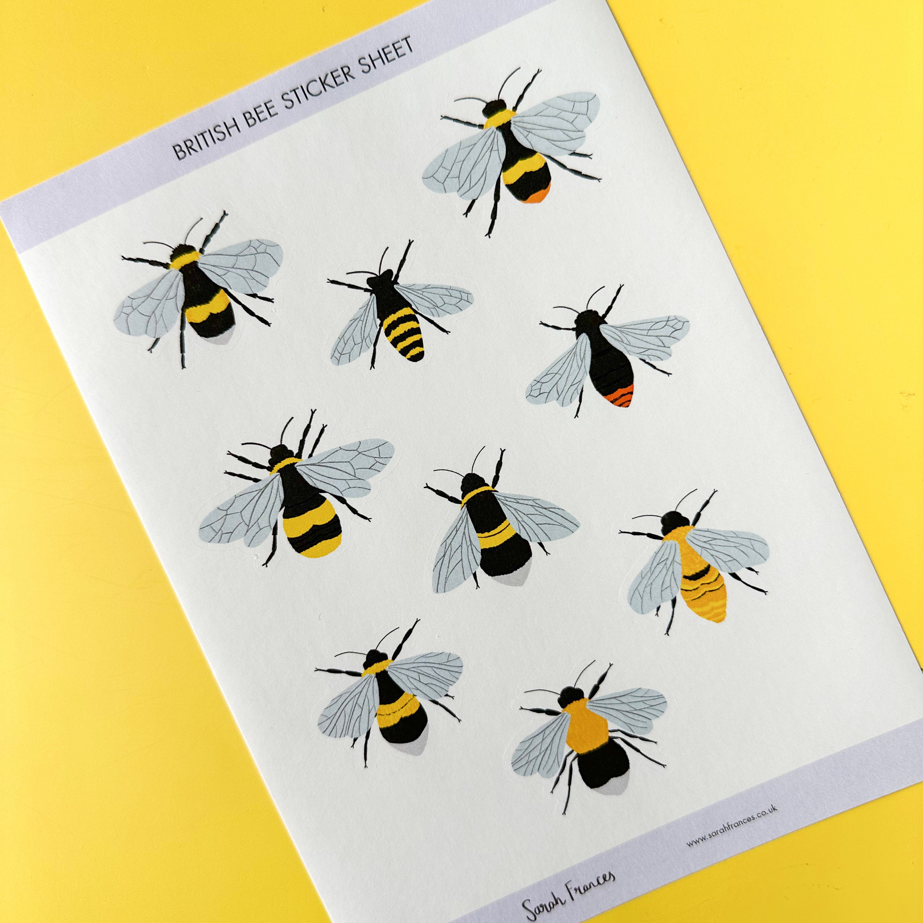 Decorate with the charm of British wildlife using our British Bumble Bees Sticker Sheet, featuring adorable illustrations of bumblebees. Ideal for adding a touch of nature and sweetness to your crafts. These stickers are designed by Sarah Frances and sold at BBB Supplies Craft Shop.