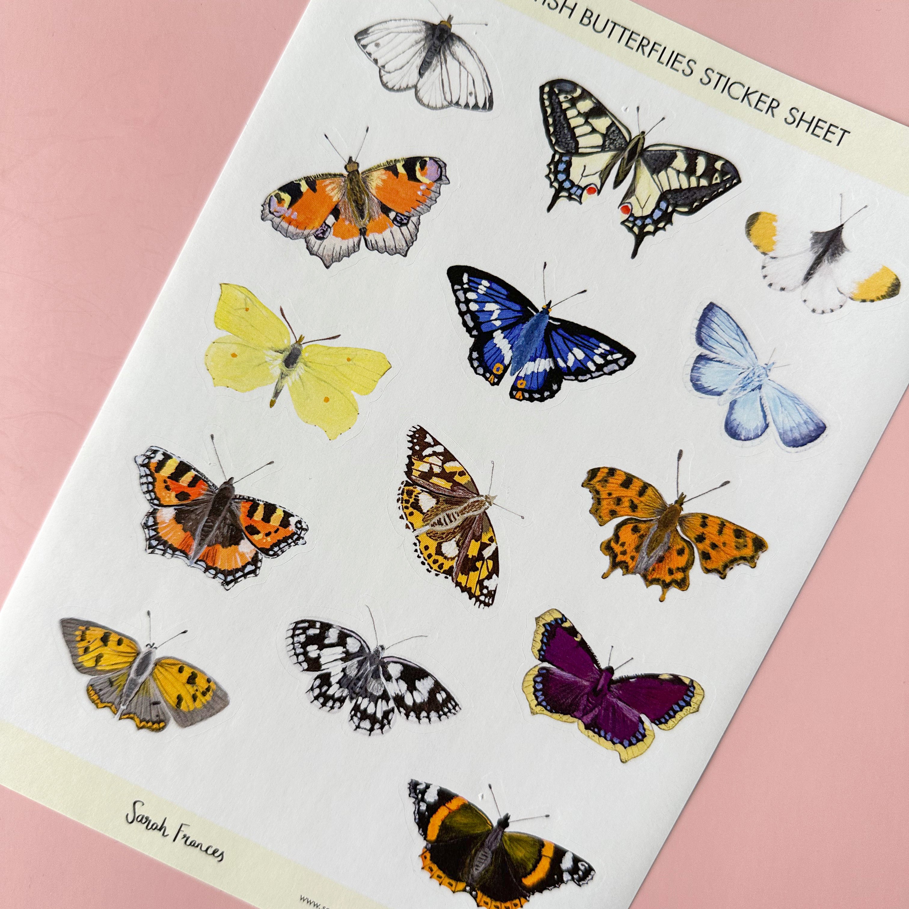 Celebrate the grace of British butterflies with our British Butterflies Sticker Sheet, featuring delicate illustrations of native butterfly species. Ideal for adding a touch of natural beauty and elegance to your crafts. These stickers are designed by Sarah Frances and sold at BBB Supplies Craft Shop.
