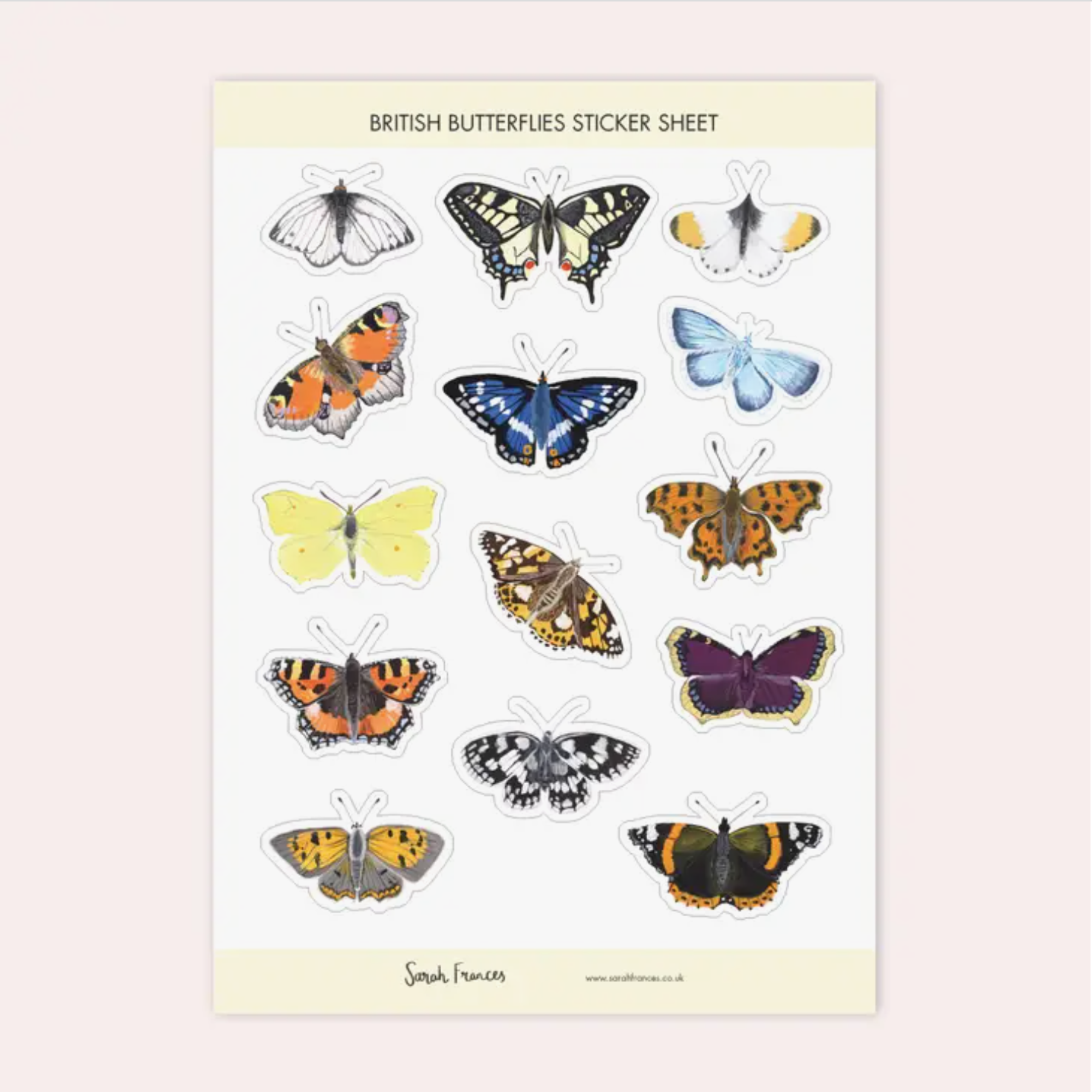 Celebrate the grace of British butterflies with our British Butterflies Sticker Sheet, featuring delicate illustrations of native butterfly species. Ideal for adding a touch of natural beauty and elegance to your crafts. These stickers are designed by Sarah Frances and sold at BBB Supplies Craft Shop.