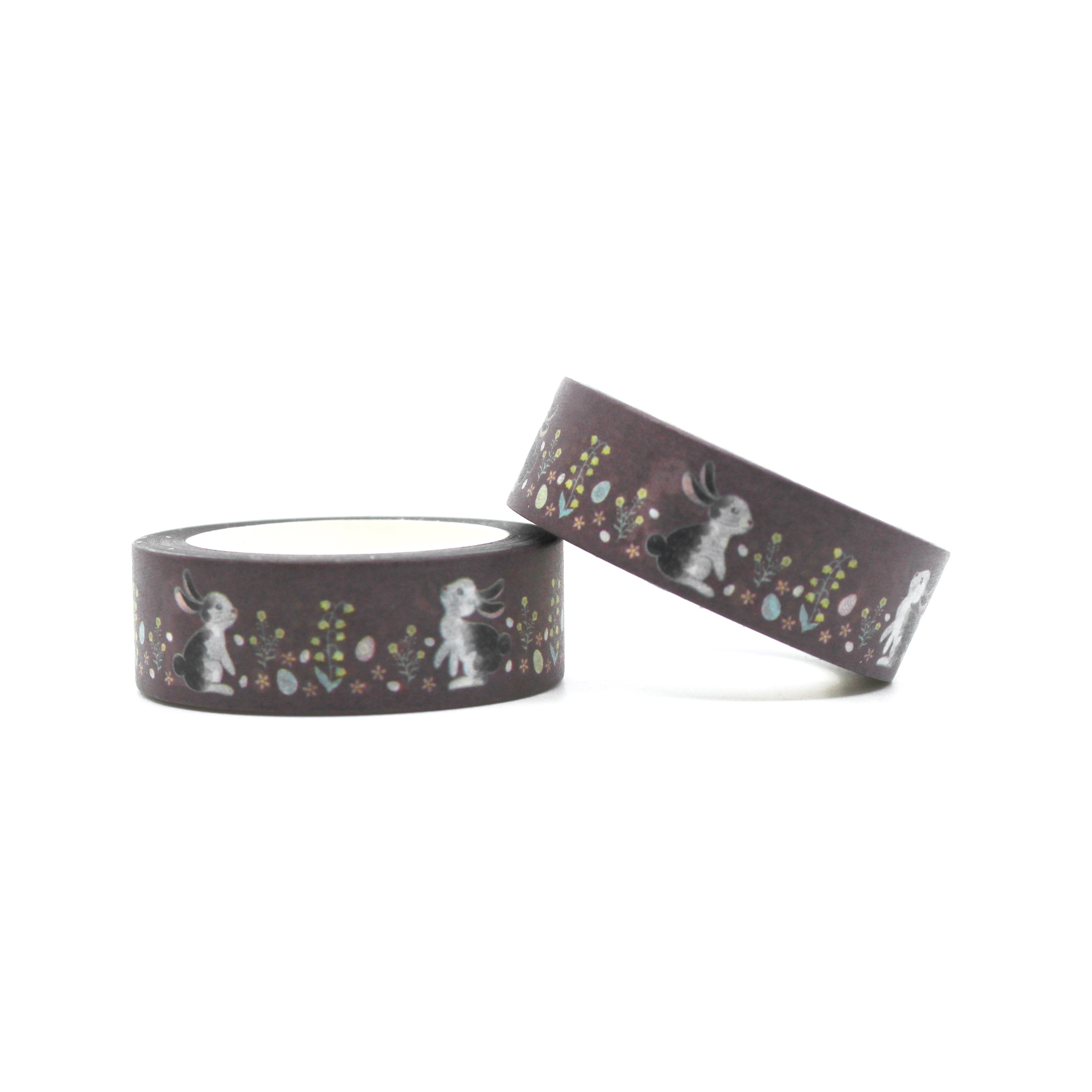 Brown Bunnies with Easter Eggs Washi Tape: Add a touch of whimsy to your Easter crafts with this delightful washi tape featuring cute brown bunnies surrounded by colorful Easter eggs, perfect for decorating cards, scrapbooks, and more. This tape is sold at BBB Supplies Craft Shop.