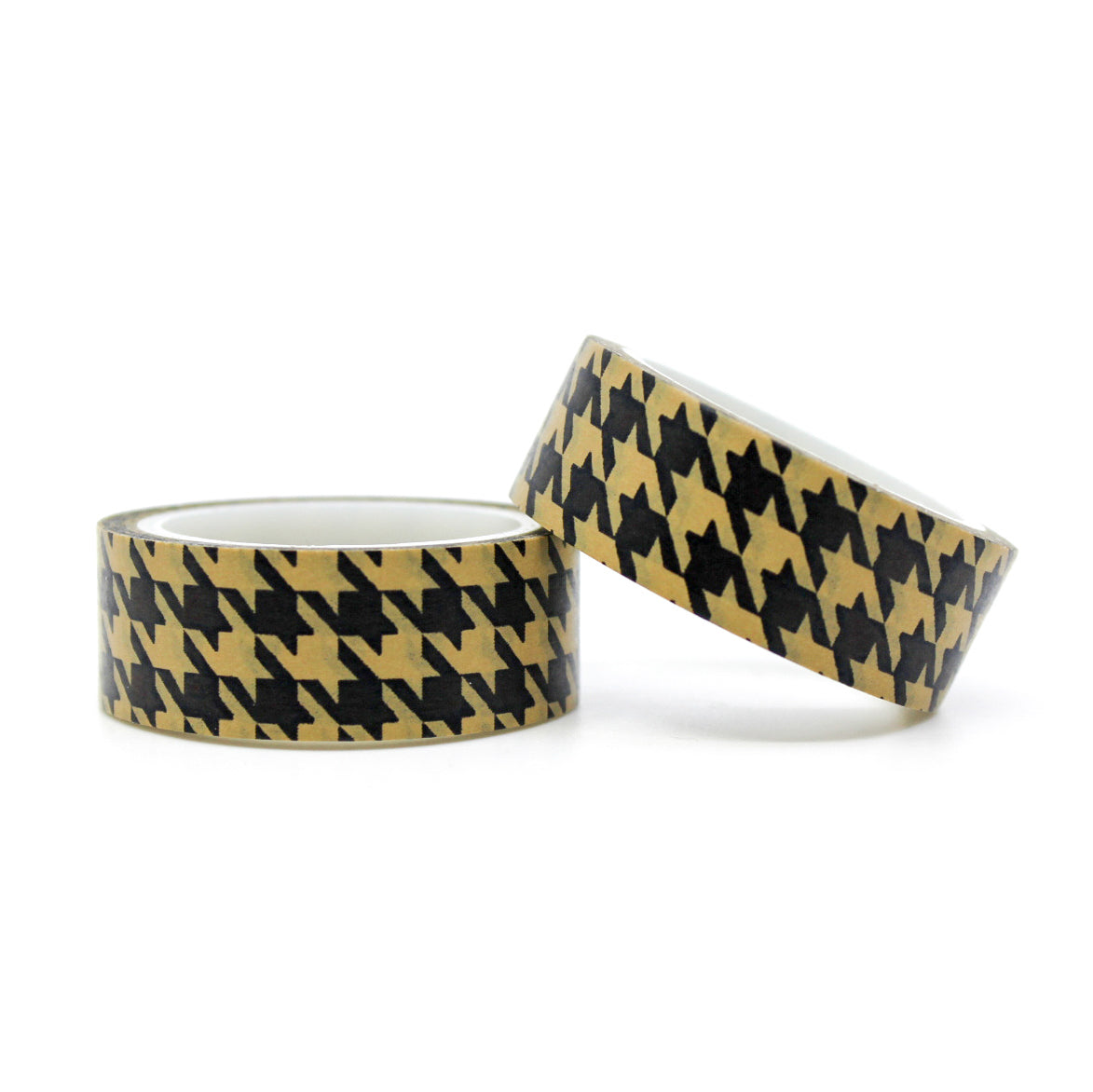 A close-up photo of Warm Brown Houndstooth Pattern Washi Tape. The tape features a classic houndstooth design in warm brown tones. The intricate pattern creates a sense of refined elegance, making it a versatile choice for various creative projects. This tape is sold exclusively at BBB Supplies Craft Shop.