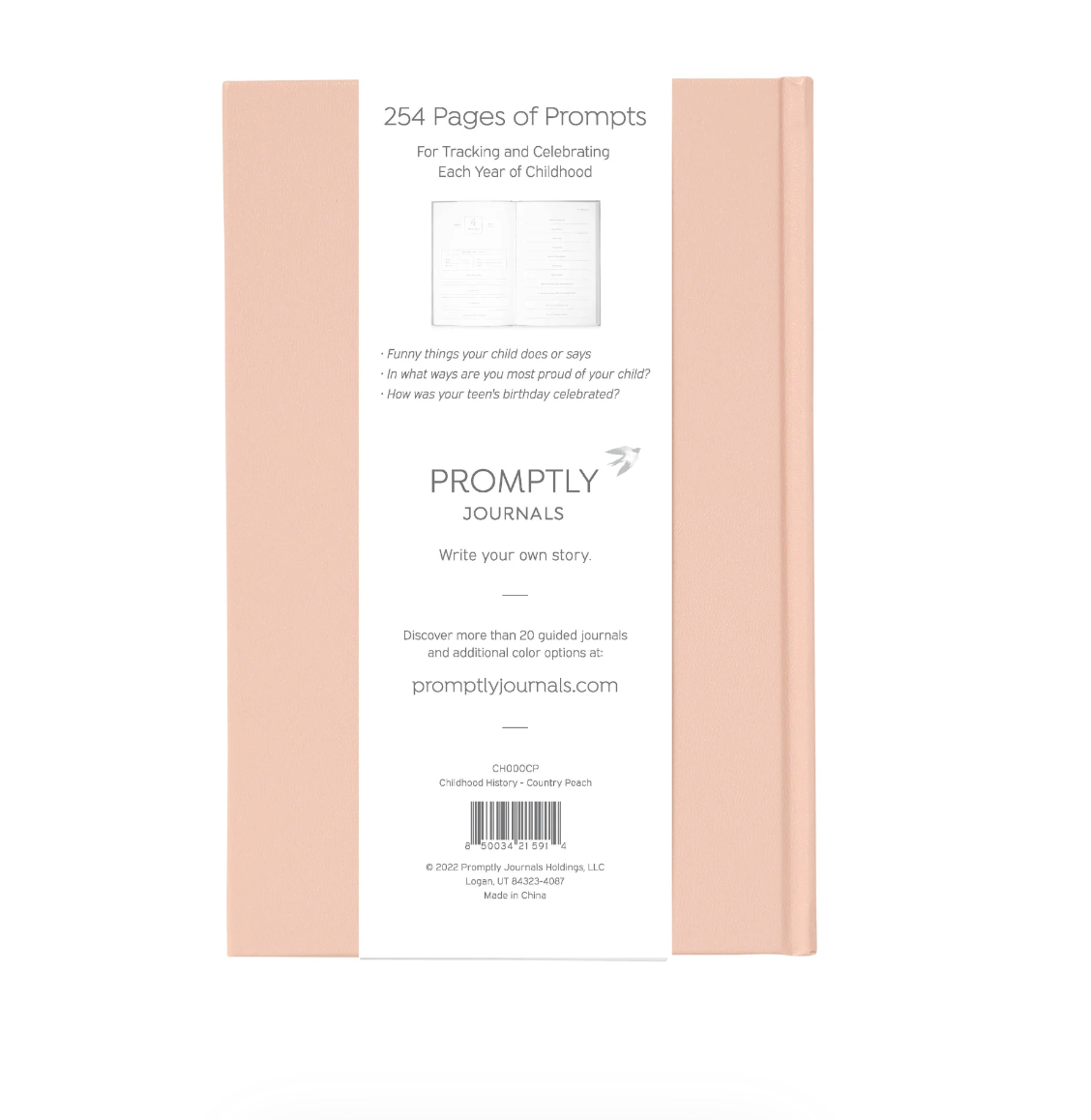This peach color childhood history journal has prompts to help parents write their child's story in each phase as a keepsake. This journal is from promptly and sold at BBB Supplies Craft Shop.