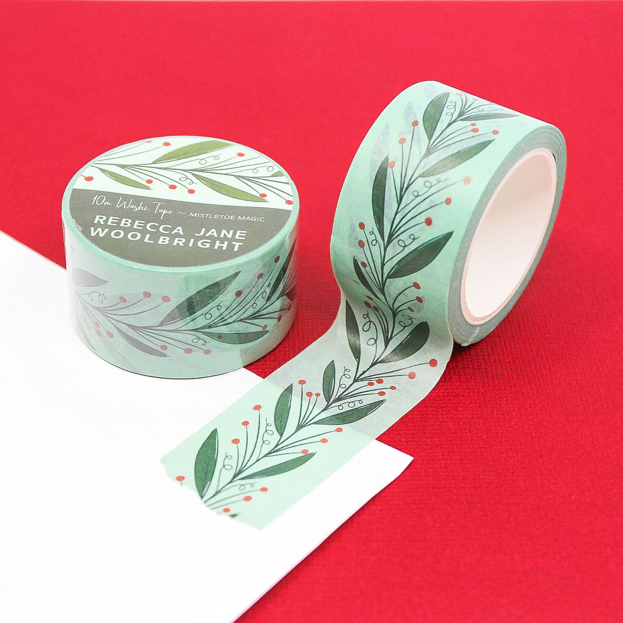 Wide green mistletoe washi tape for holiday planners and journals