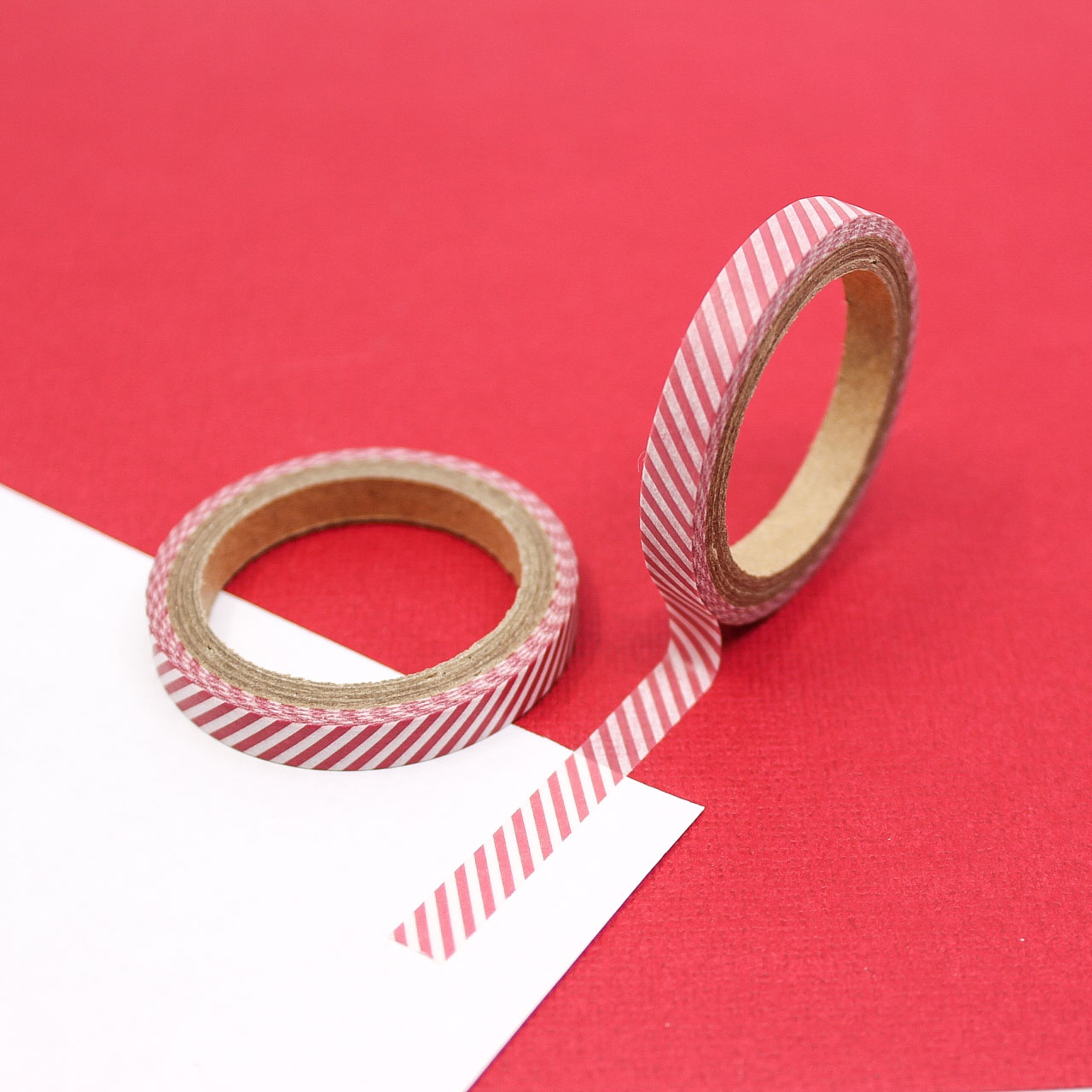 Thin red and white stripe washi tape for holiday crafts
