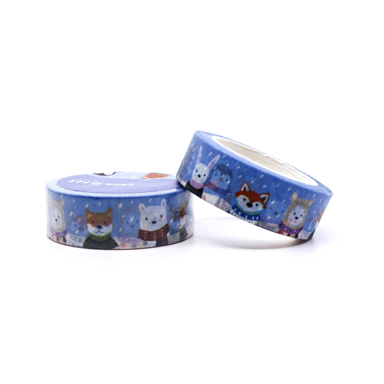 Christmas Snow Animals Washi Tape featuring cute animals in colorful sweaters playing in the snow. Perfect for holiday crafts, planners, scrapbooking, and festive gift wrapping.