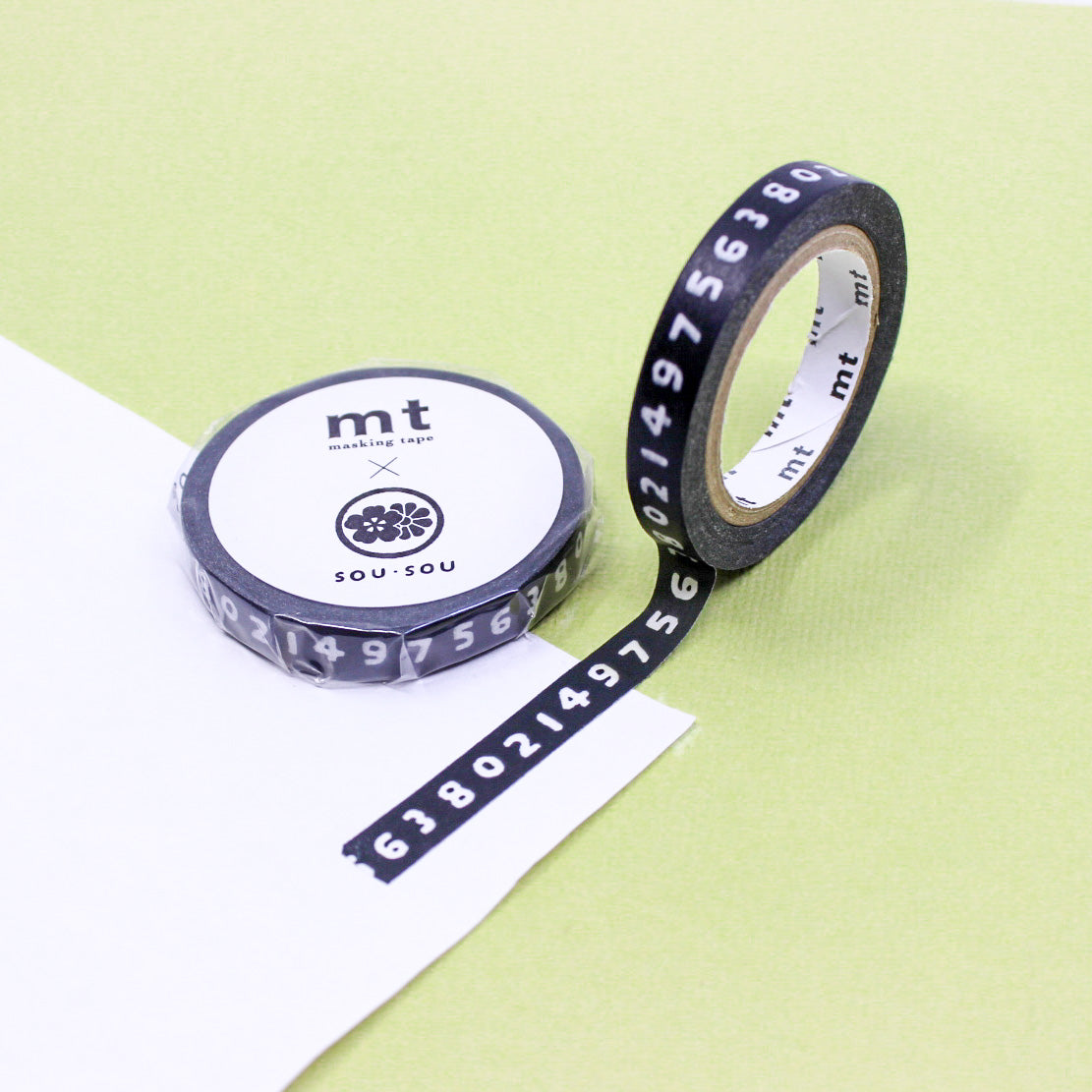 Elevate your projects with our captivating fun numbers washi tape, featuring charming numerical designs in a choice of classic black and white or a lively rainbow palette, creating dynamic and eye-catching elements. This thin black number tape is from MT Brand Washi Tape and sold at BBB Supplies Craft Shop.