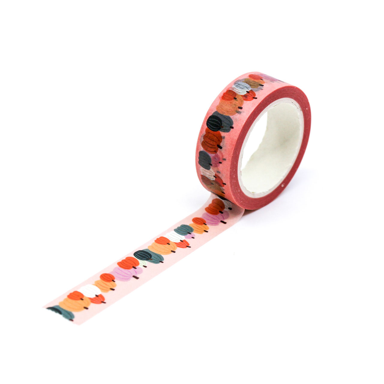 Colorful Pumpkins Washi Tape with a variety of patterned pumpkins in different colors, ideal for fall-themed crafts, journaling, and scrapbooking.
