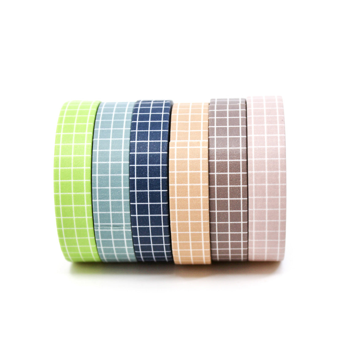These colorful narrow grid tapes are functional and decorative, making them a must have for any planner, journal or calendar. These tapes come in Navy Blue, Blue, Pink, Green, Brown, and peachy Tan and are sold at BBB Supplies Craft Shop.
