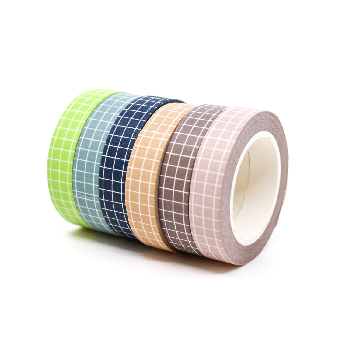 These colorful narrow grid tapes are functional and decorative, making them a must have for any planner, journal or calendar. These tapes come in Navy  Blue, Blue, Pink, Green, Brown, and peachy Tan and are sold at BBB Supplies Craft Shop.