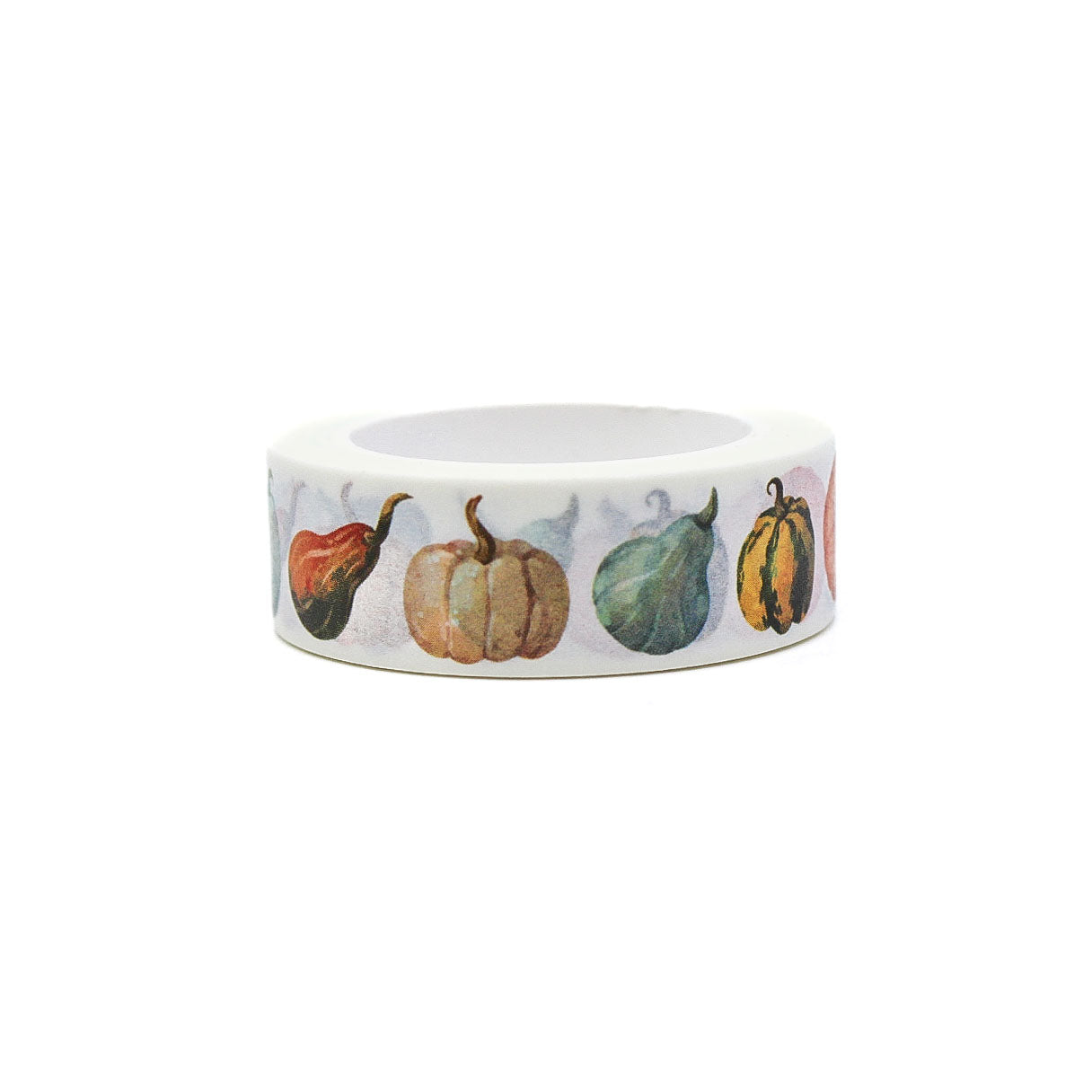 Washi tape featuring colorful pumpkins and gourds in warm autumn tones, perfect for adding a festive fall touch to your planners and crafts.