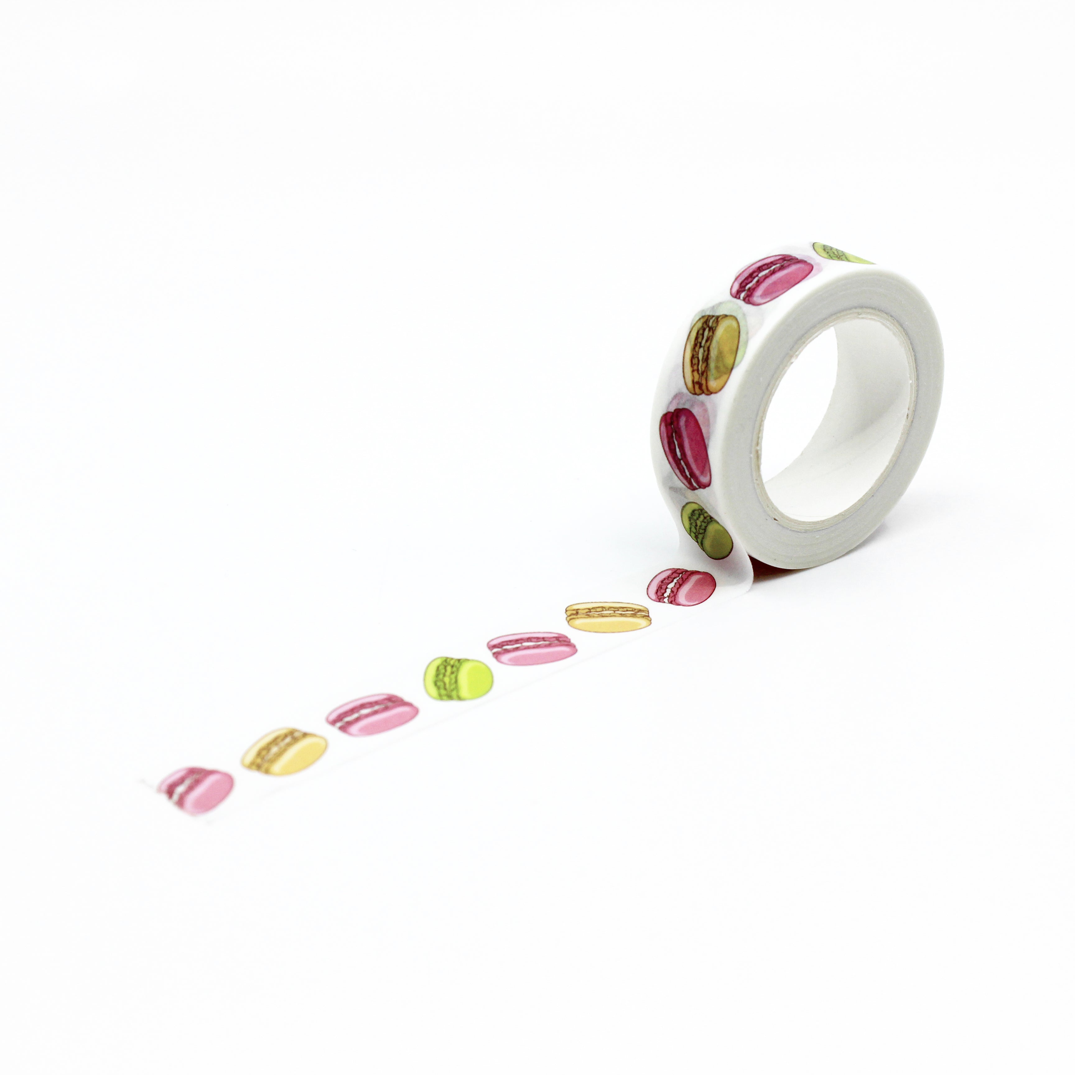 Add a sweet touch to your crafts with our Colorful Macaroons Cake Washi Tape, adorned with delightful macaroon illustrations. Perfect for adding a whimsical and dessert-inspired touch to your projects. This tape is sold at BBB Supplies Craft Shop. 