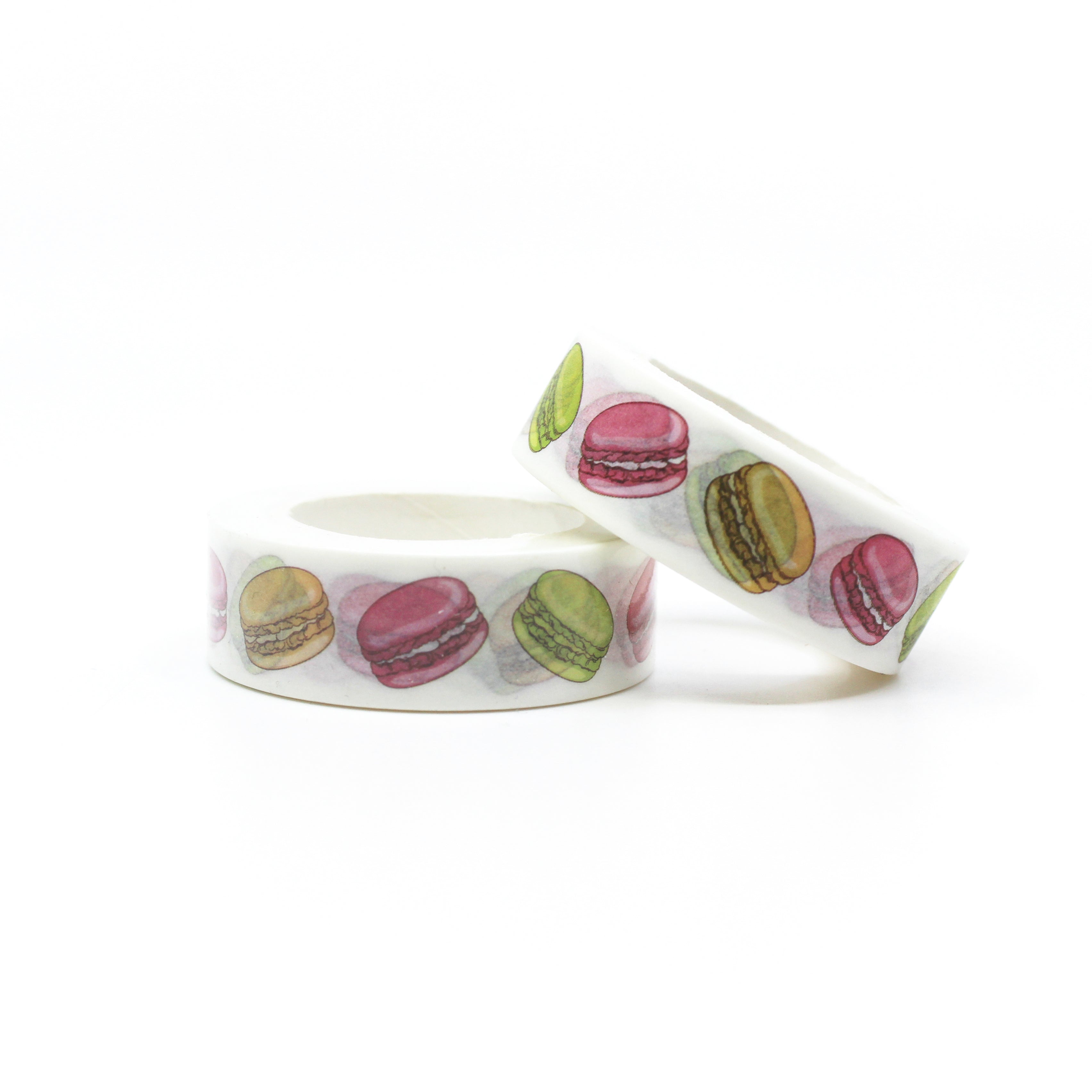 Add a sweet touch to your crafts with our Colorful Macaroons Cake Washi Tape, adorned with delightful macaroon illustrations. Perfect for adding a whimsical and dessert-inspired touch to your projects. This tape is sold at BBB Supplies Craft Shop.