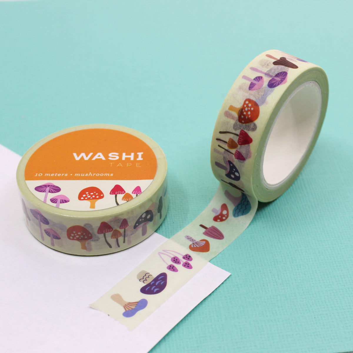 Colorful Playful Mushroom Washi Tape features vibrant and whimsical mushroom designs, adding a playful touch to your crafts, journals, and projects. This tape is from Girl of All Work and sold at BBB Supplies Craft shop.
