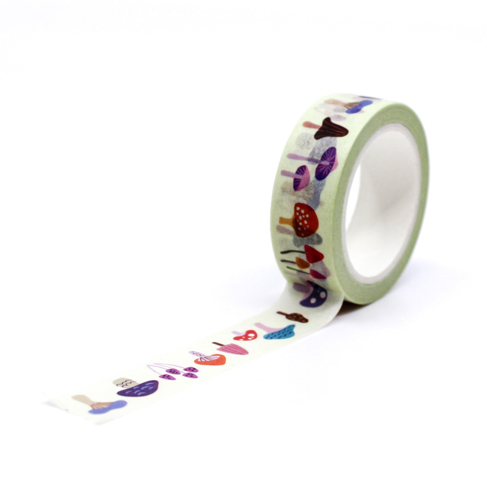 Colorful Playful Mushroom Washi Tape features vibrant and whimsical mushroom designs, adding a playful touch to your crafts, journals, and projects. This tape is from Girl of All Work and sold at BBB Supplies Craft shop.