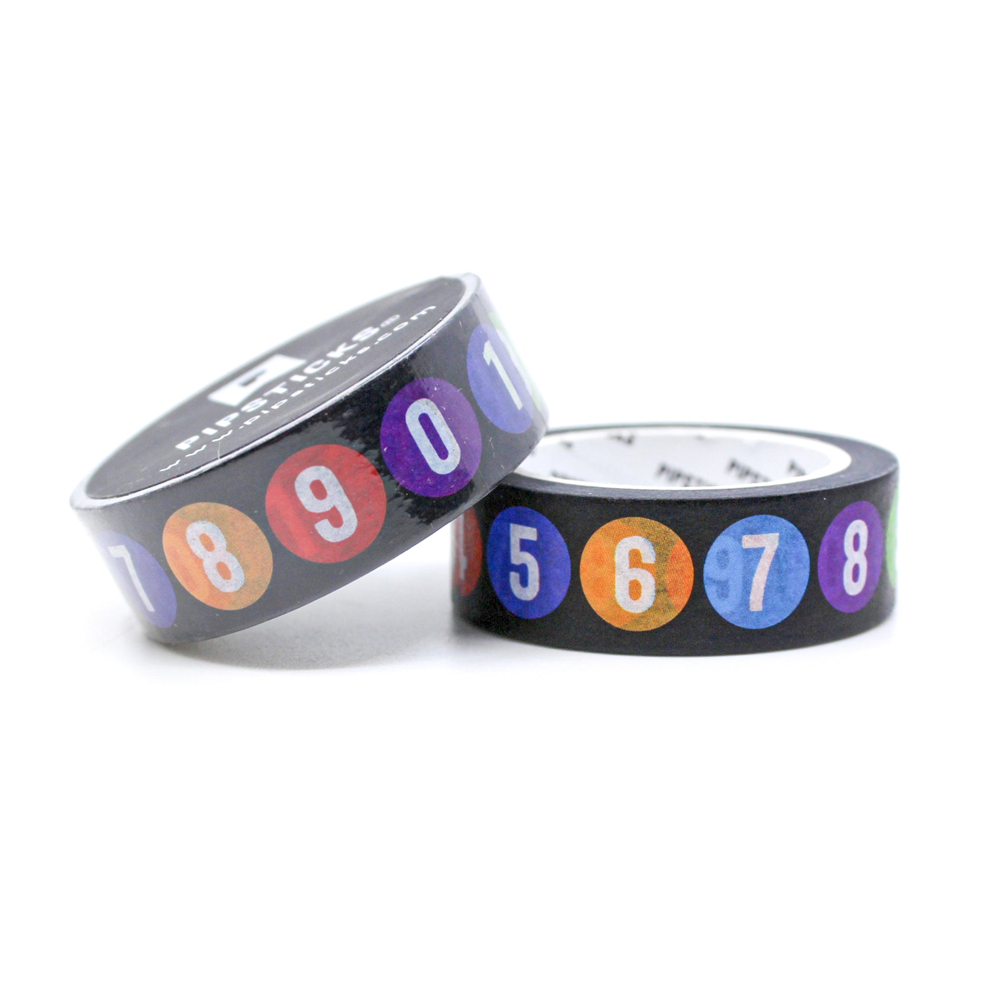 Colorful round number stickers on washi tape perfect for organizing planner spreads