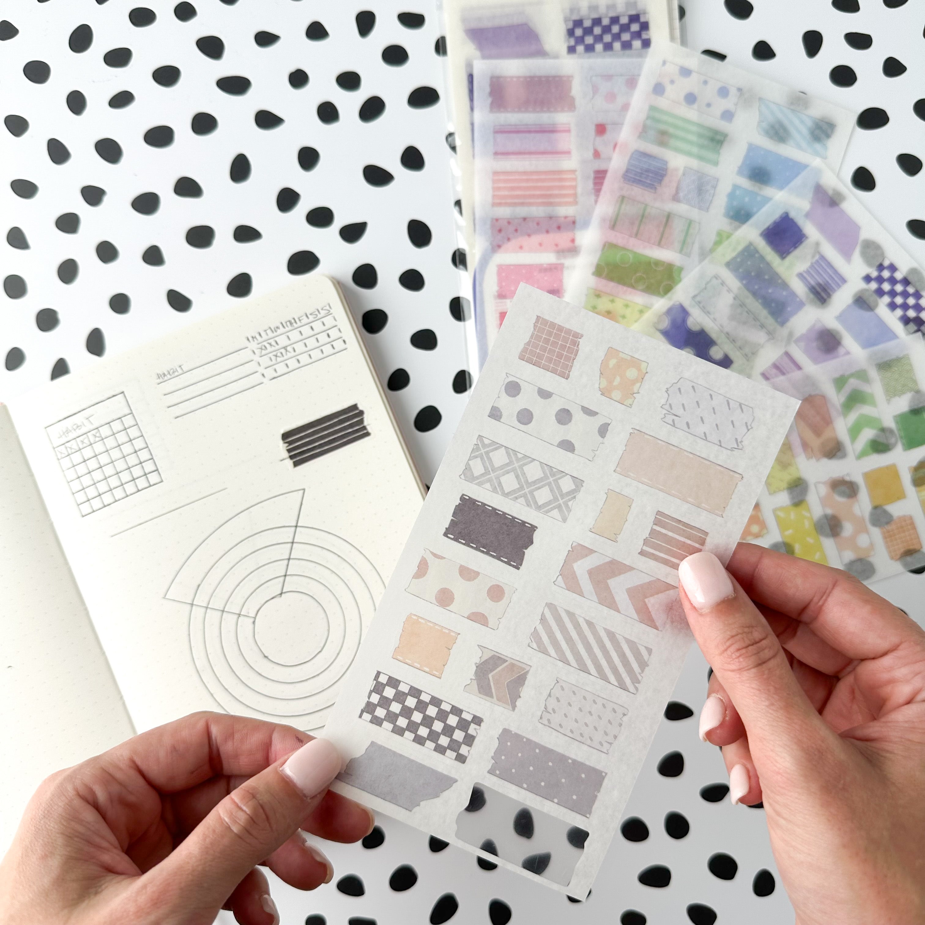 Explore creativity with our Colorful Washi Tape Shaped Sticker Sheets, featuring a variety of colorful washi tape-inspired sticker shapes. Perfect for adding playful and decorative accents to your projects. These stickers are sold at BBB Supplies Craft Shop.